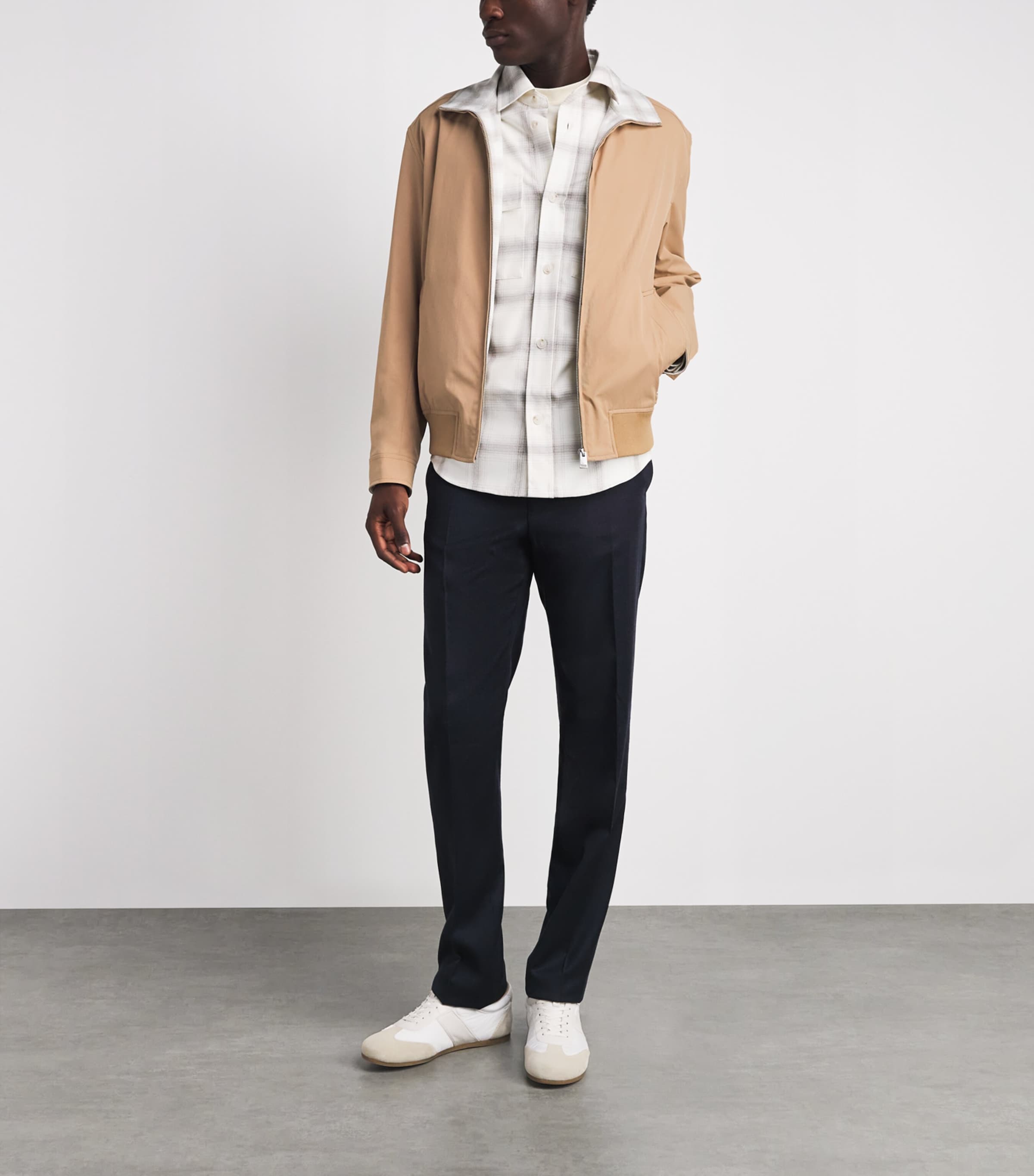 BOSS Mens Check-Lined Water-Repellent Jacket Medium Beige Image 2
