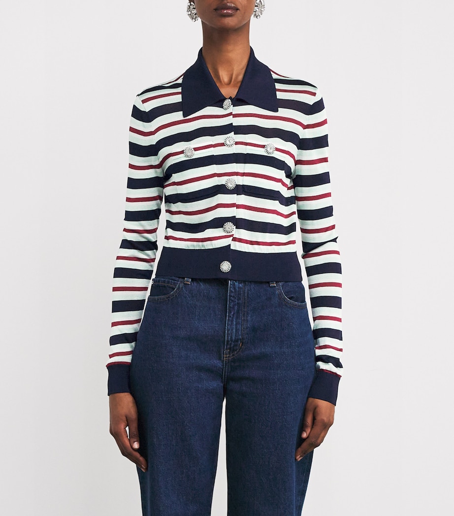 Crystal-Embellished Stripe Cardigan BLUE Image 3