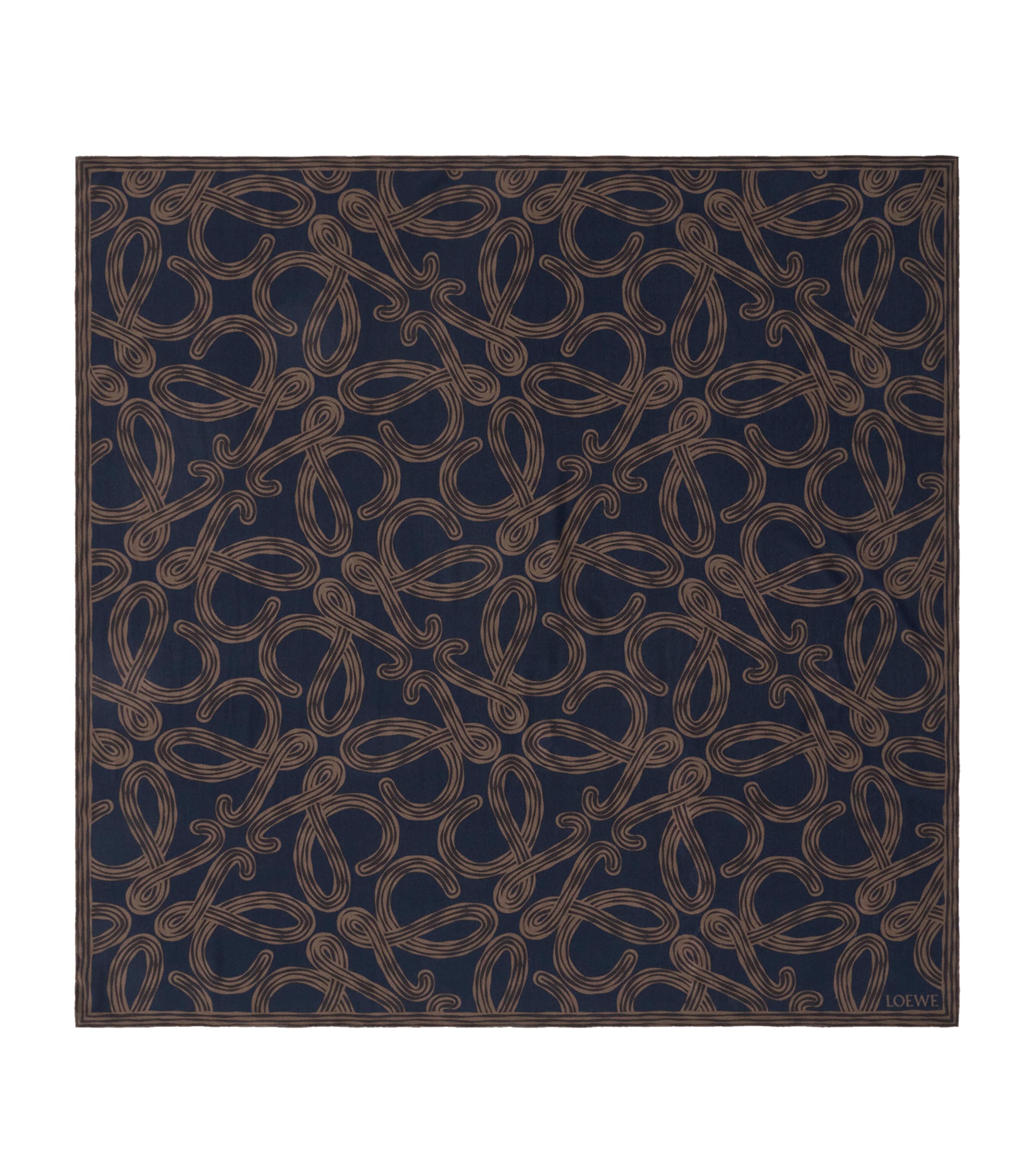 LOEWE x Paula's Ibiza Silk Anagram Print Scarf Navy/brown Image 1