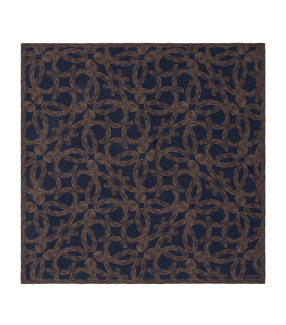 LOEWE x Paula's Ibiza Silk Anagram Print Scarf Navy/brown Image 1