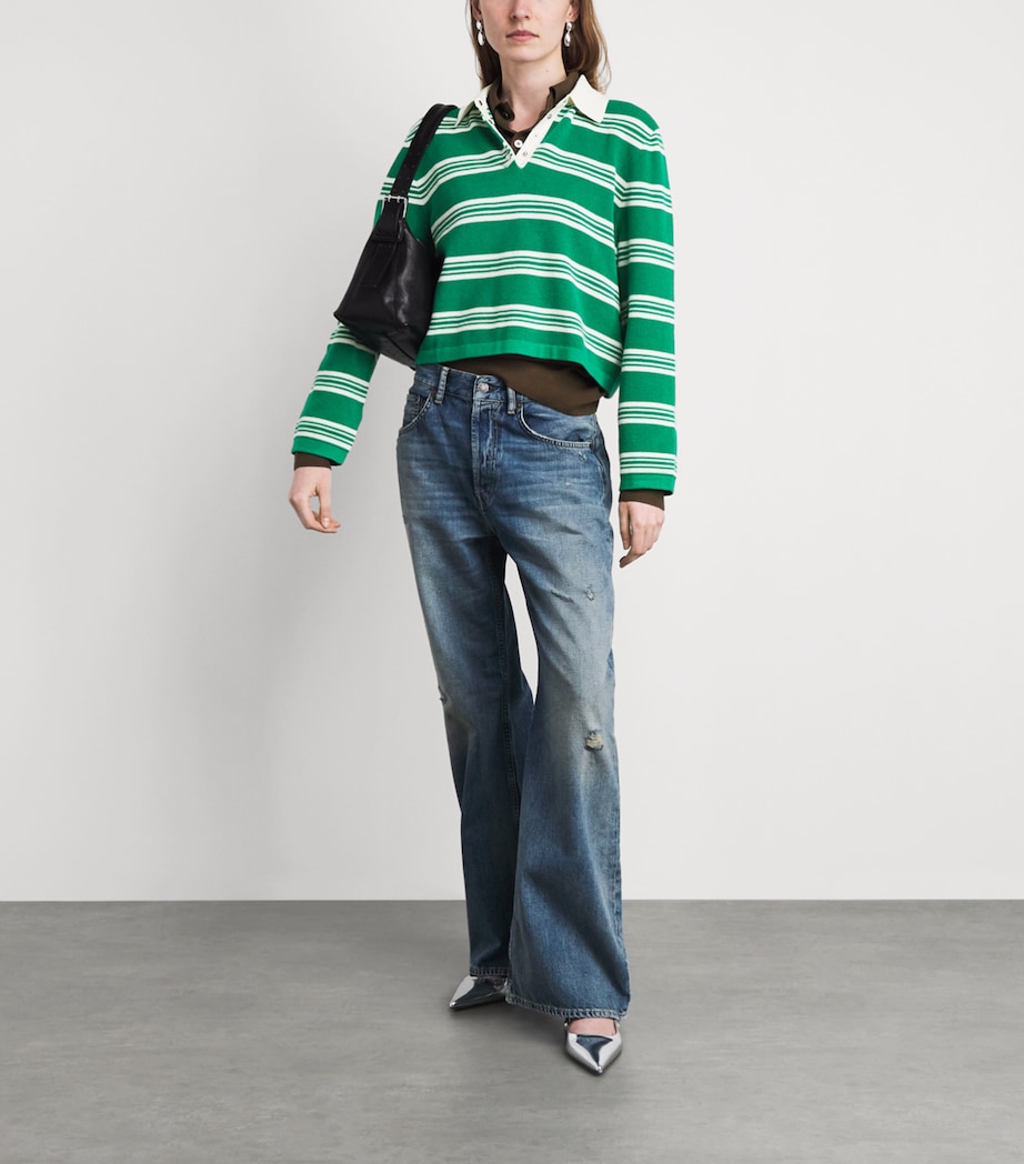 Maje Womens Cotton-Blend Stripe Polo Sweater Green Image 2