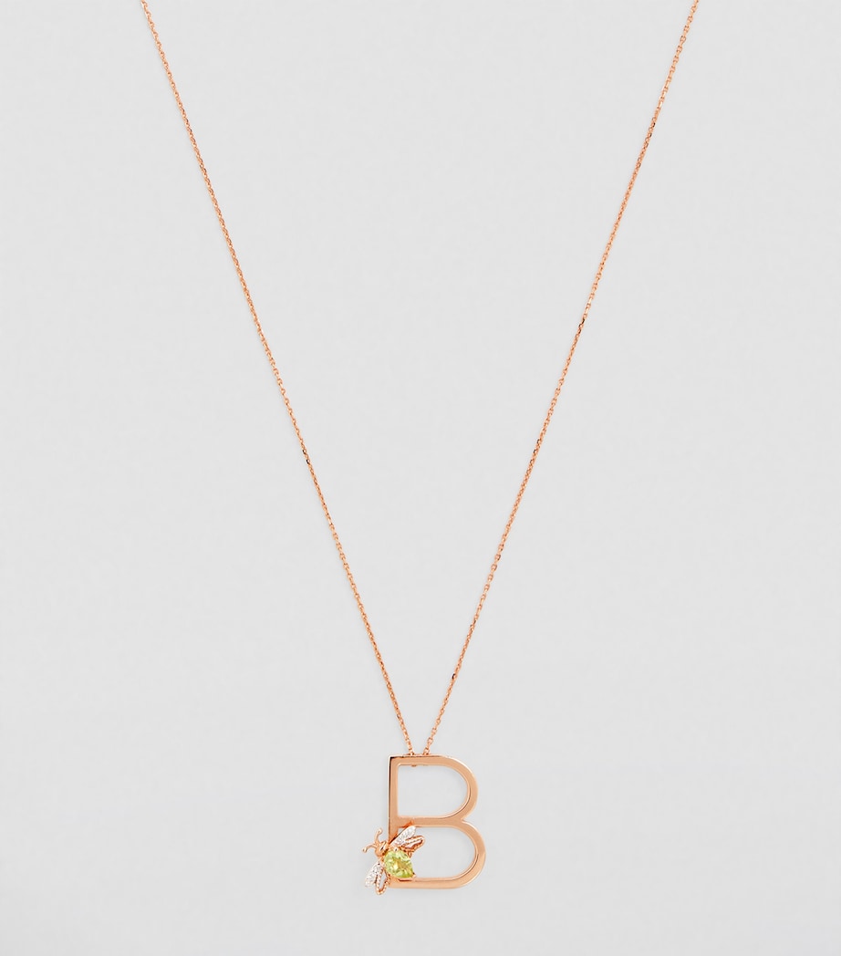 Rose Gold, Diamond and Peridot Letter ‘B’ Necklace GREEN Image 2