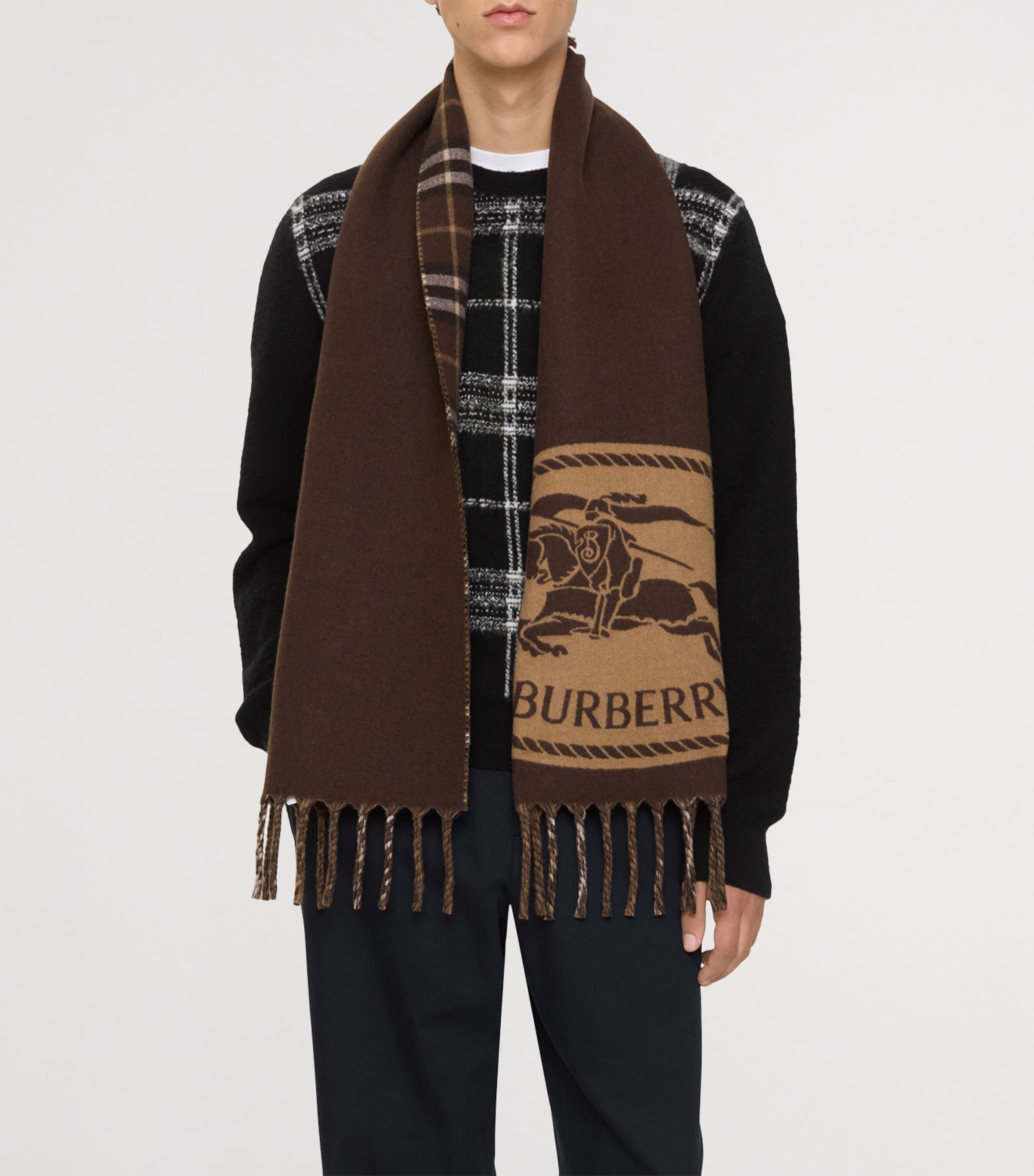 Cashmere Reversible Check EKD Scarf TREACLE BROWN Image 4