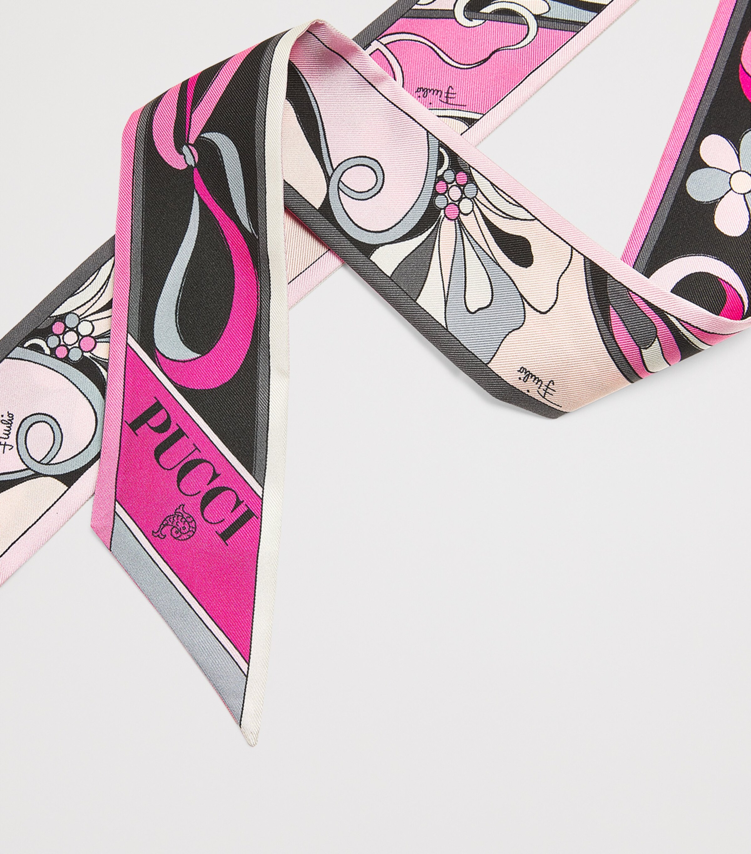 Silk Fiocchetti Print Scarf 001 NERO/FUXIA Image 4