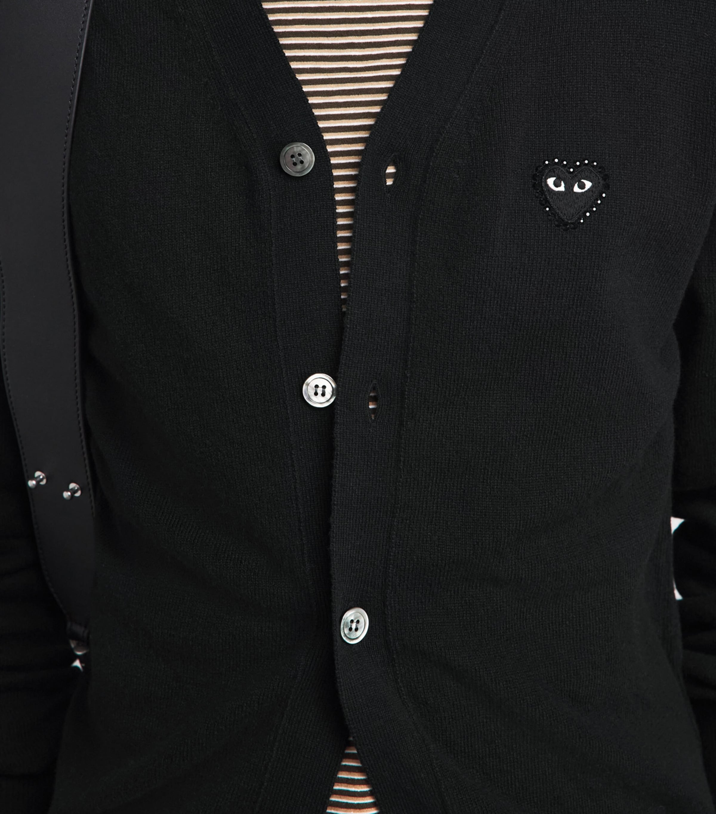 Comme Des Garçons Play Mens Wool Rhinestone Heart Cardigan Black Image 3