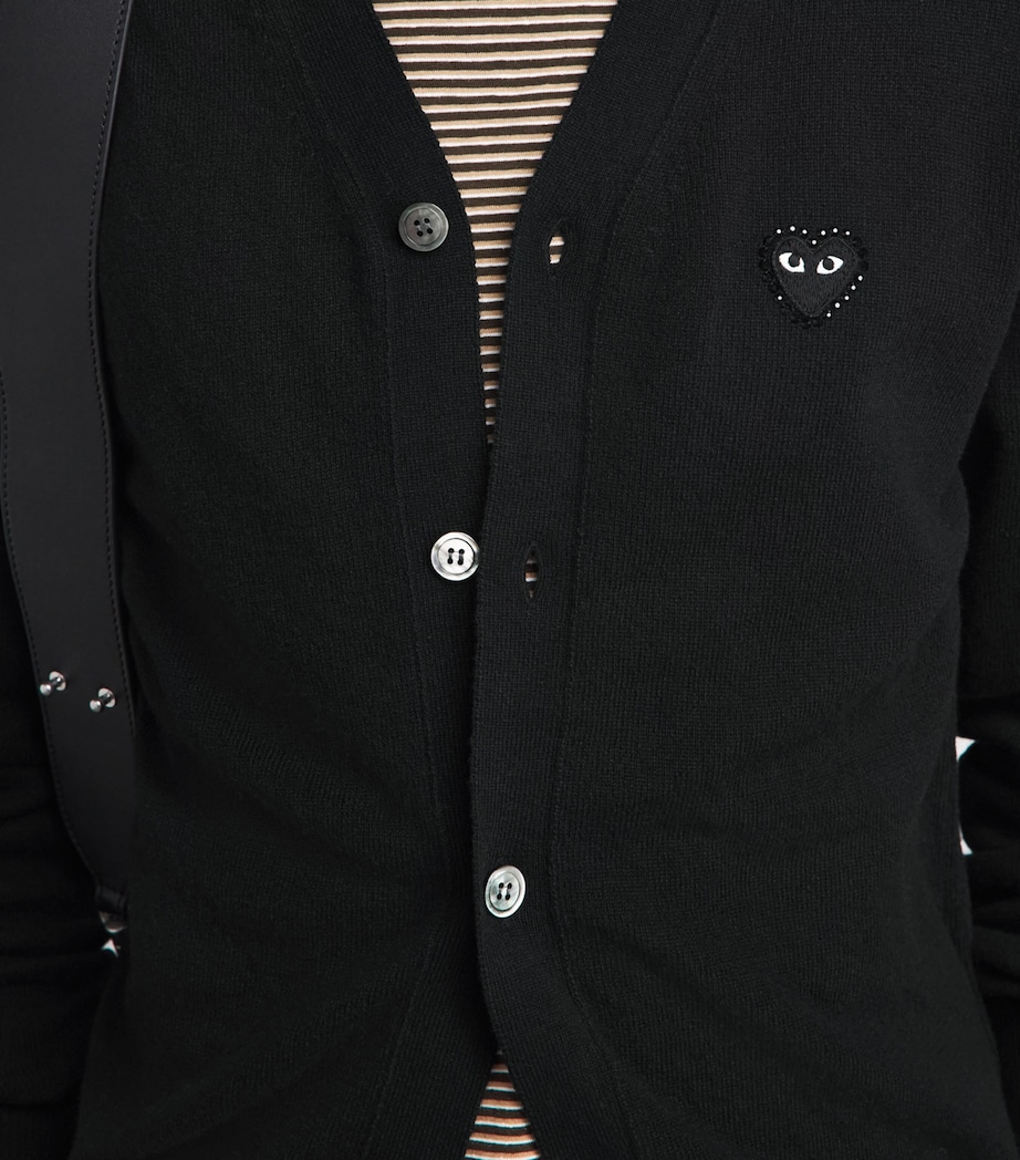 Comme Des Garçons Play Mens Wool Rhinestone Heart Cardigan Black Image 3