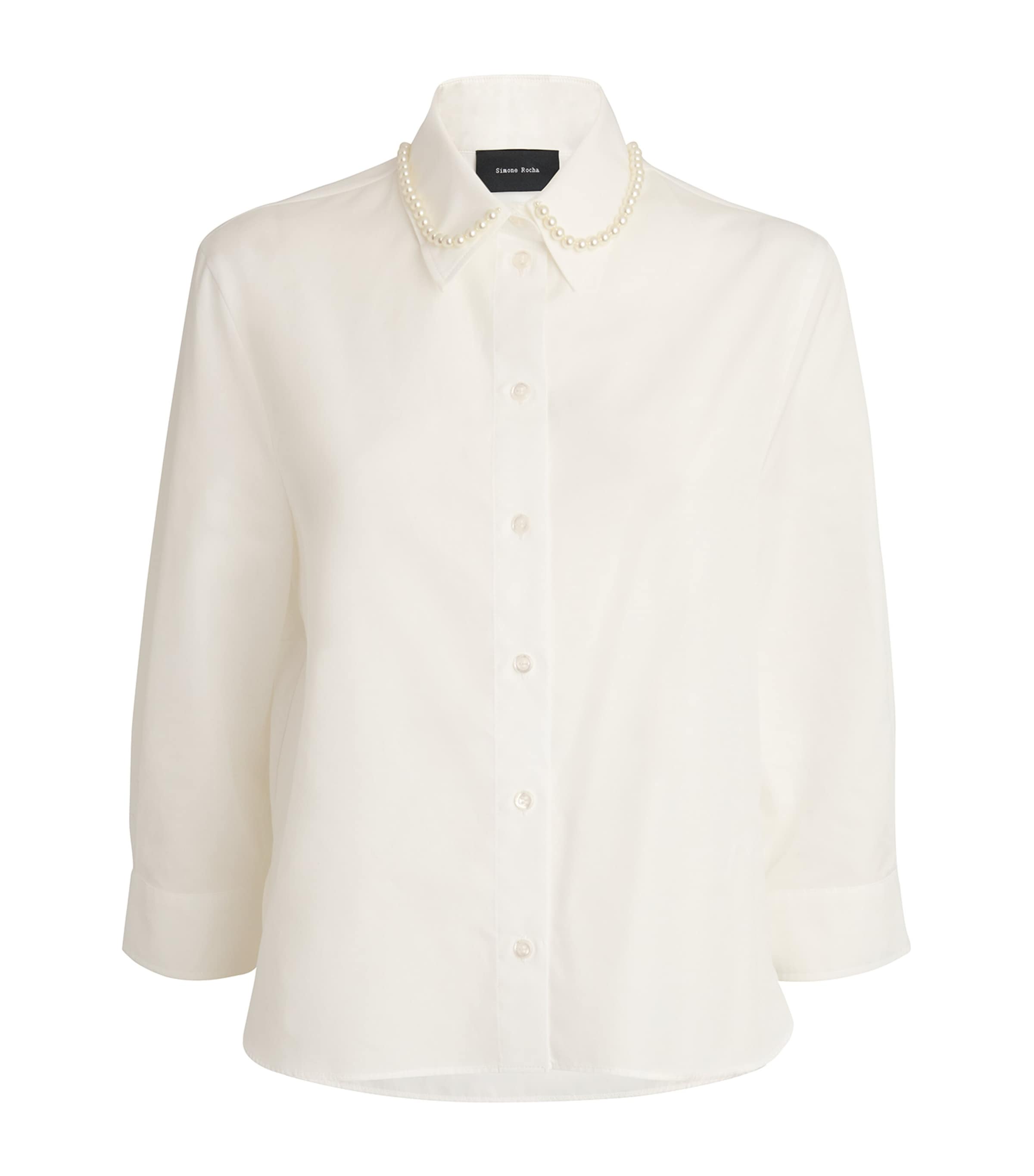 Shop Simone Rocha Pearl-embellished Cropped Shirt In White