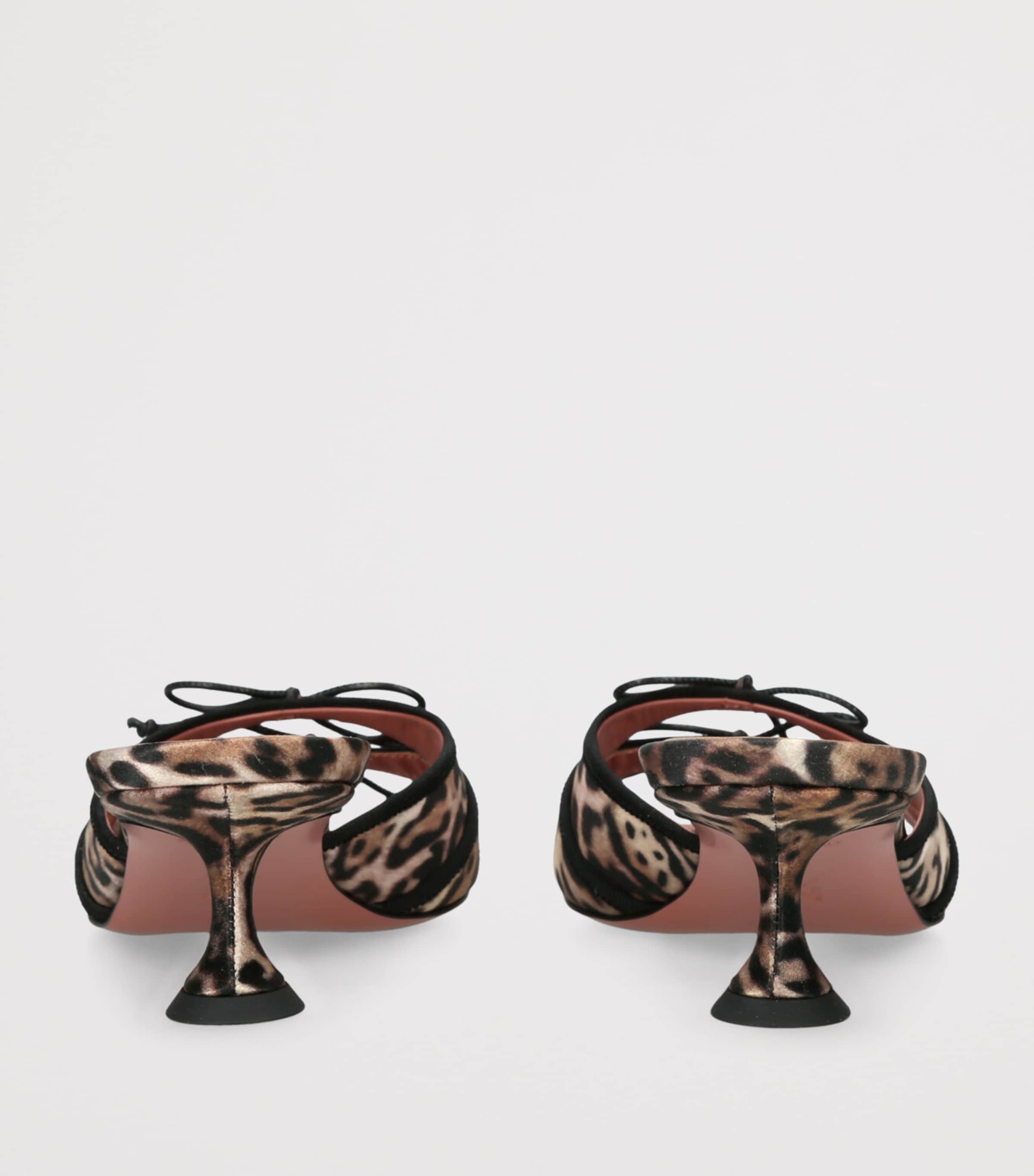 Amina Muaddi Satin Leopard Print Eleonora Heeled Mules 45 Dk.brn Com Image 2