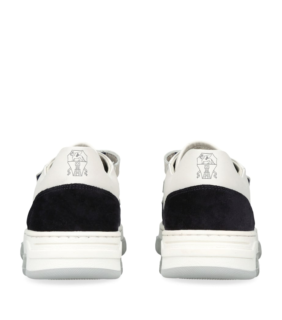 Brunello Cucinelli Kids Leather Suede-Trim Velcro Sneakers White/navy Image 2
