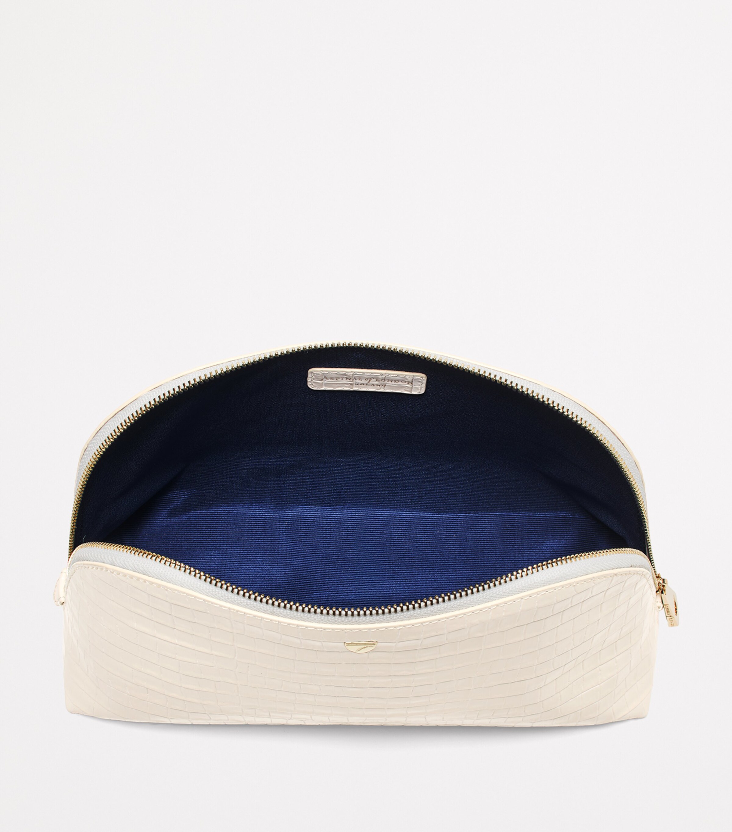 Aspinal Of London Croc-Embossed Leather Classic Wash Bag Ivory Image 4