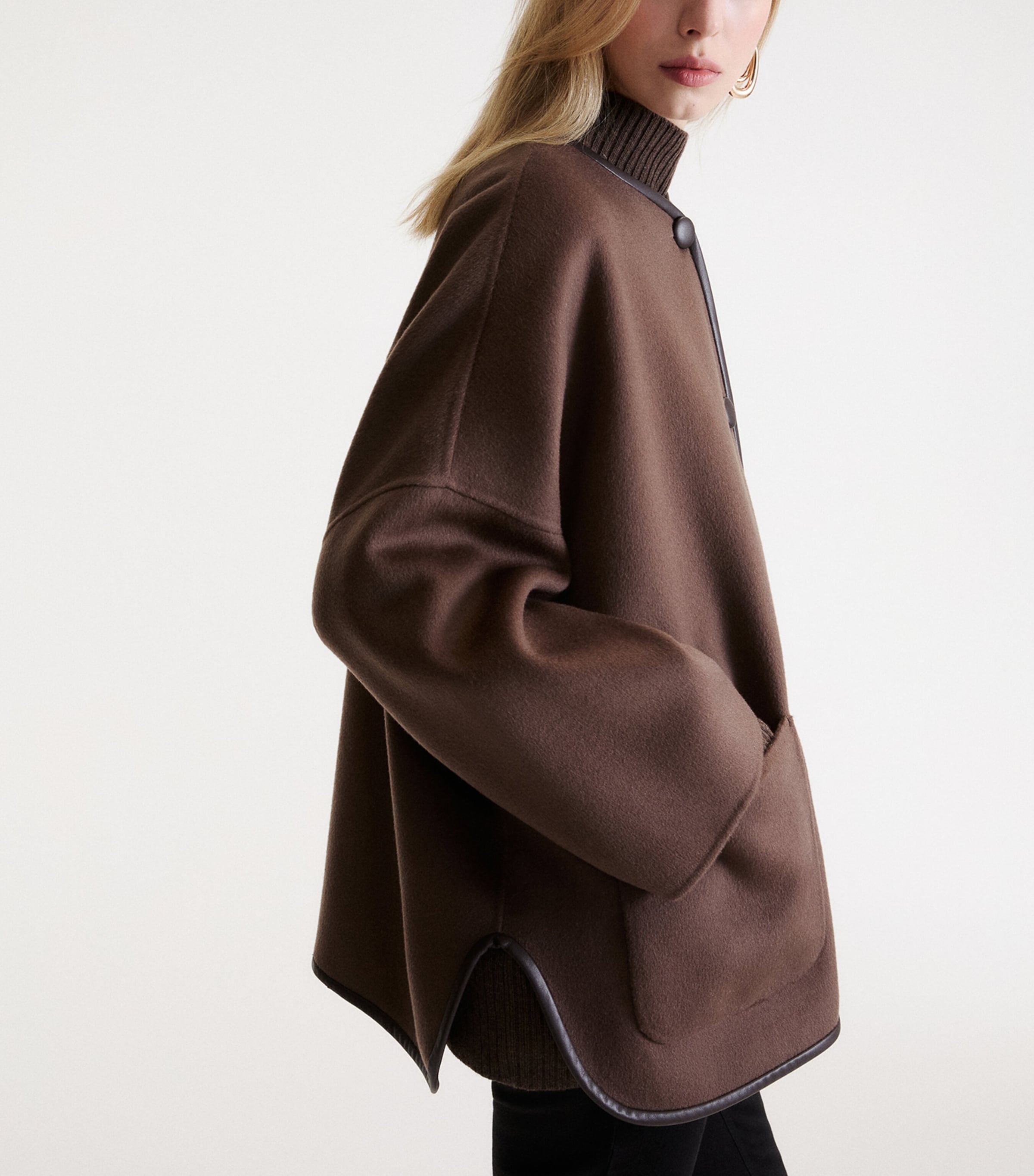 Marella Womens Wool-Blend Buttoned Coat Brown Image 4