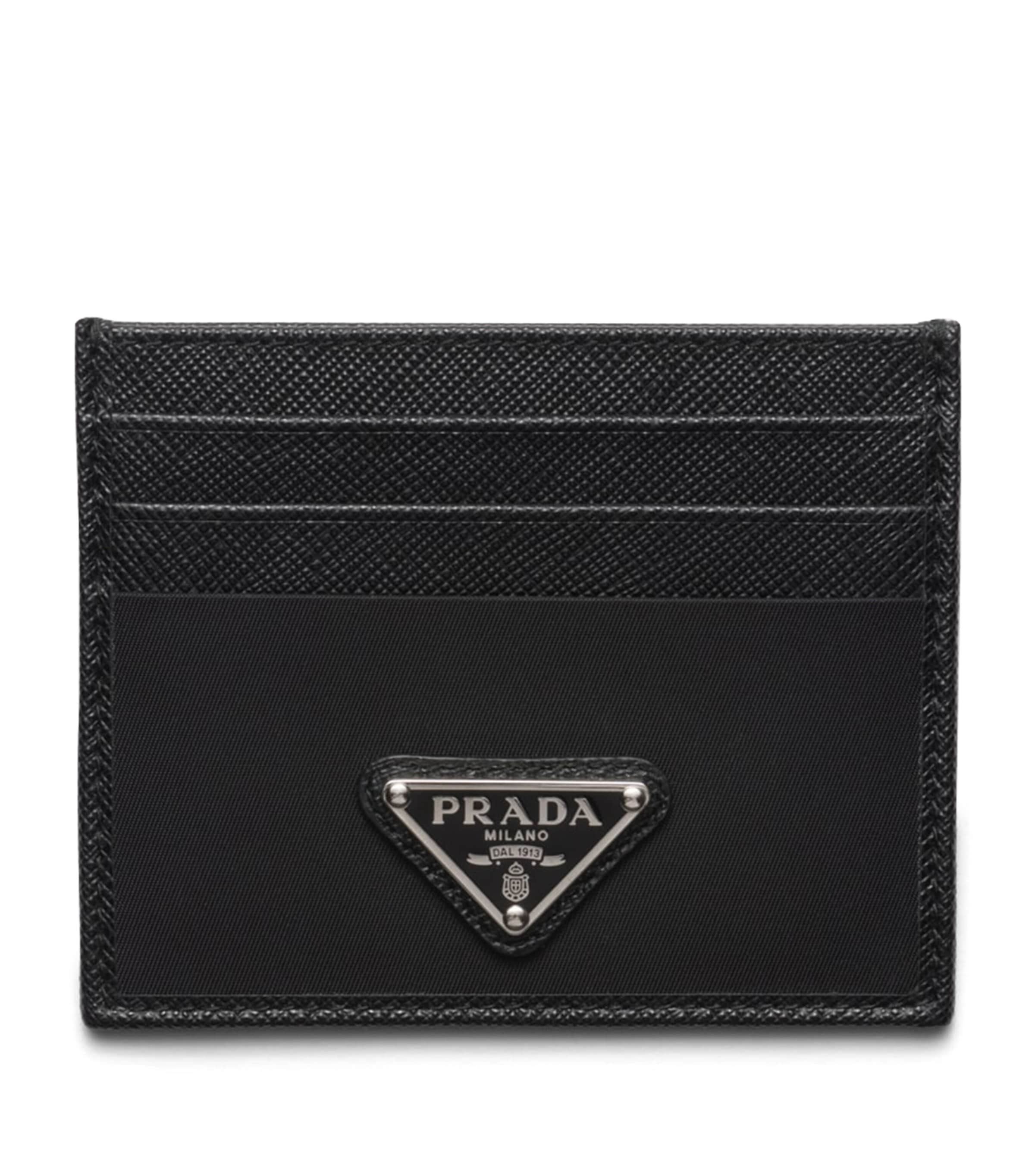 Prada Re-nylon And Saffiano Leather Cards Holder In Black