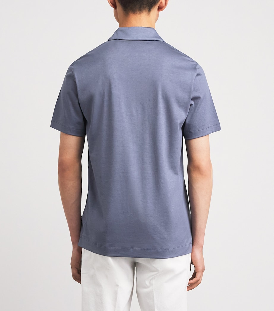 BOSS Mens Zip-Up Polo Shirt Open Blue Image 5