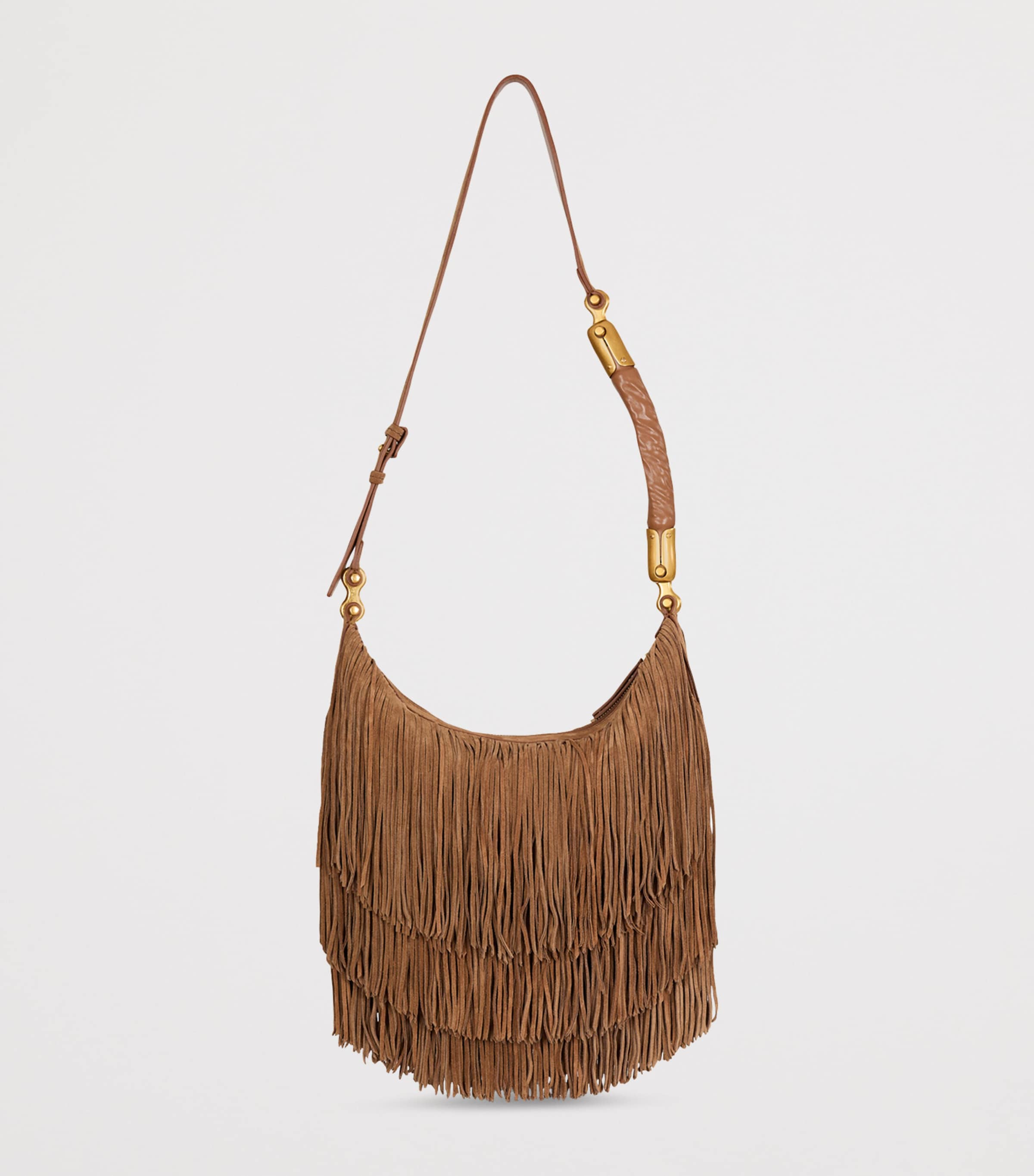 Balmain Suede Fringe Ébène Shoulder Bag Marron Image 3
