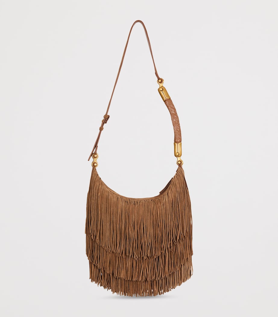 Balmain Suede Fringe Ébène Shoulder Bag Marron Image 3