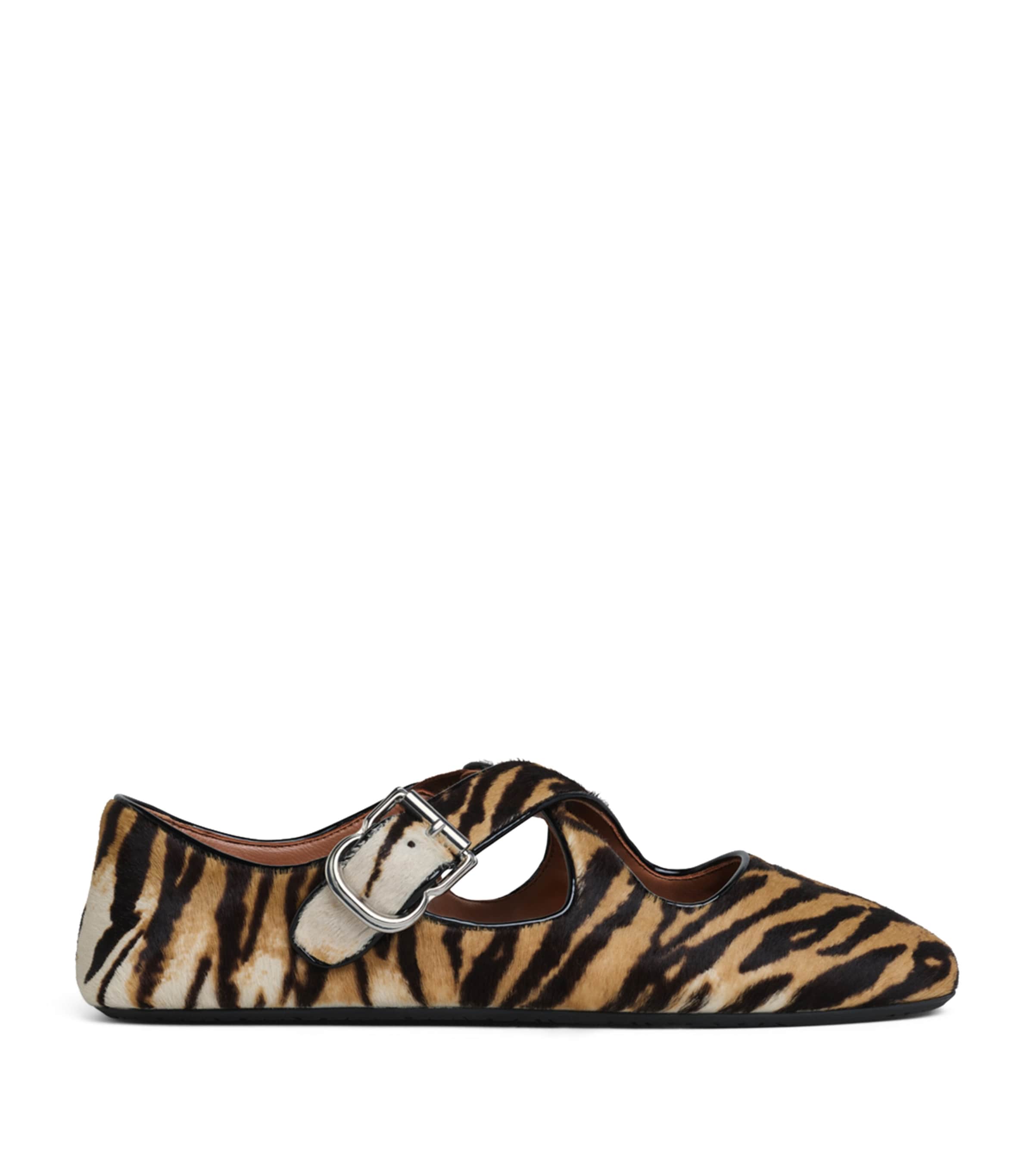 Calf Hair Tiger-Print Criss-Cross Ballet Flats NATUREL Image 1