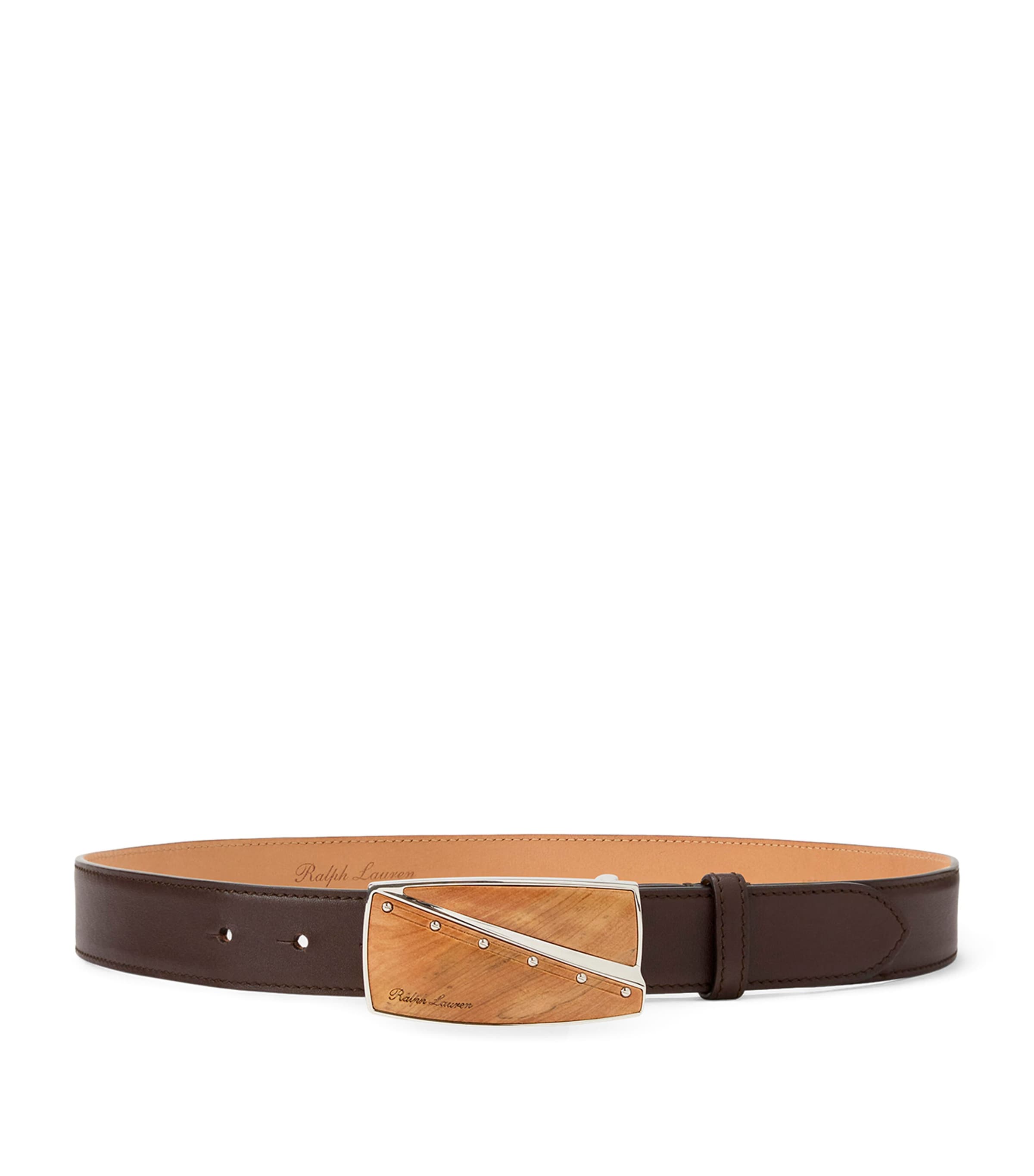 Ralph Lauren Collection Calfskin-Wood Abstract-Buckle Belt Mocha Image 1