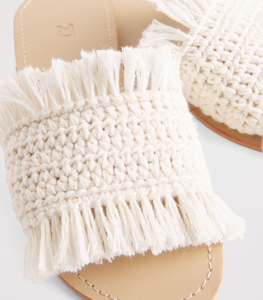 Cotton-Leather Woven Slides OFF WHITE Image 7