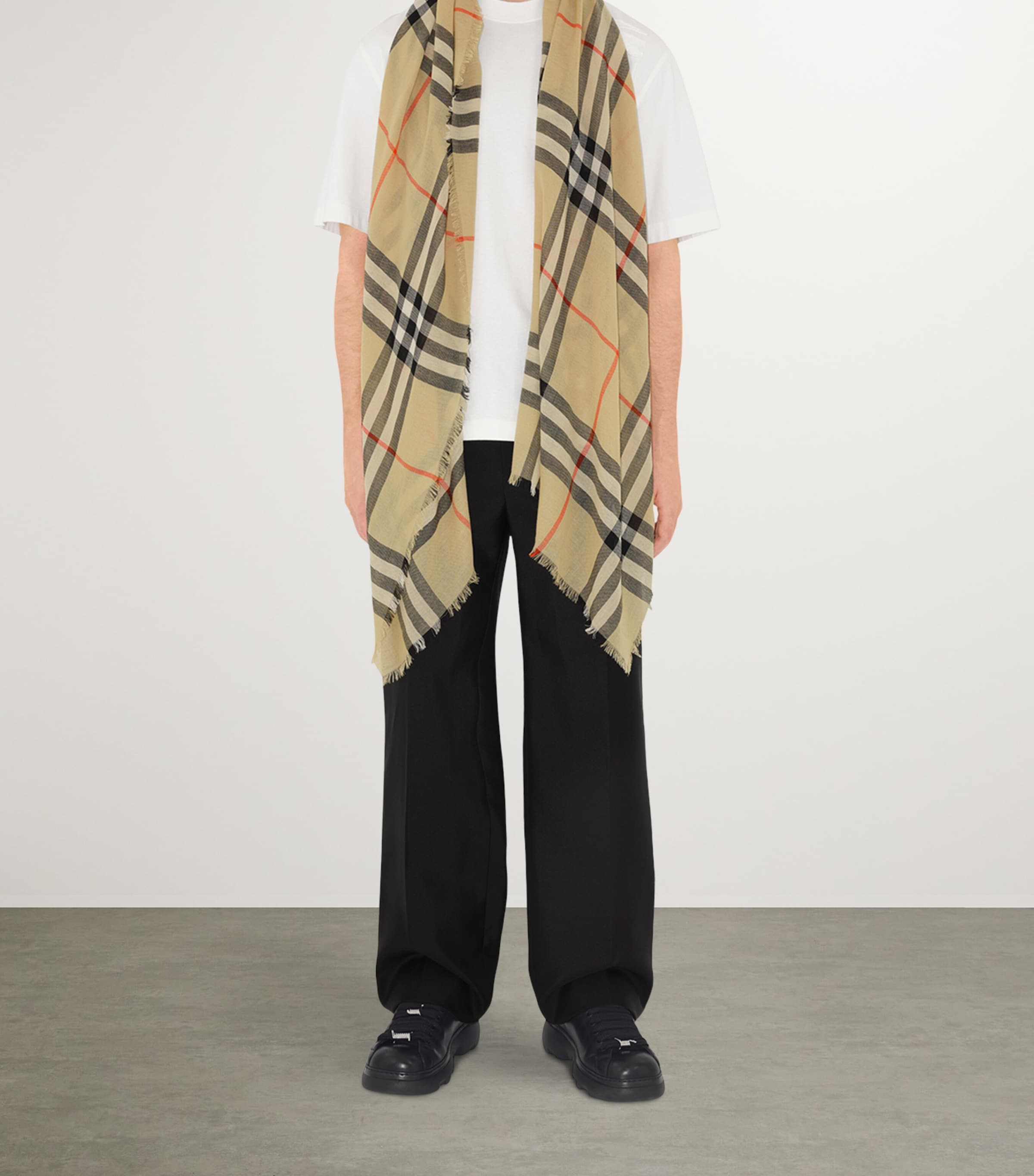 Wool Check Scarf SAND Image 2