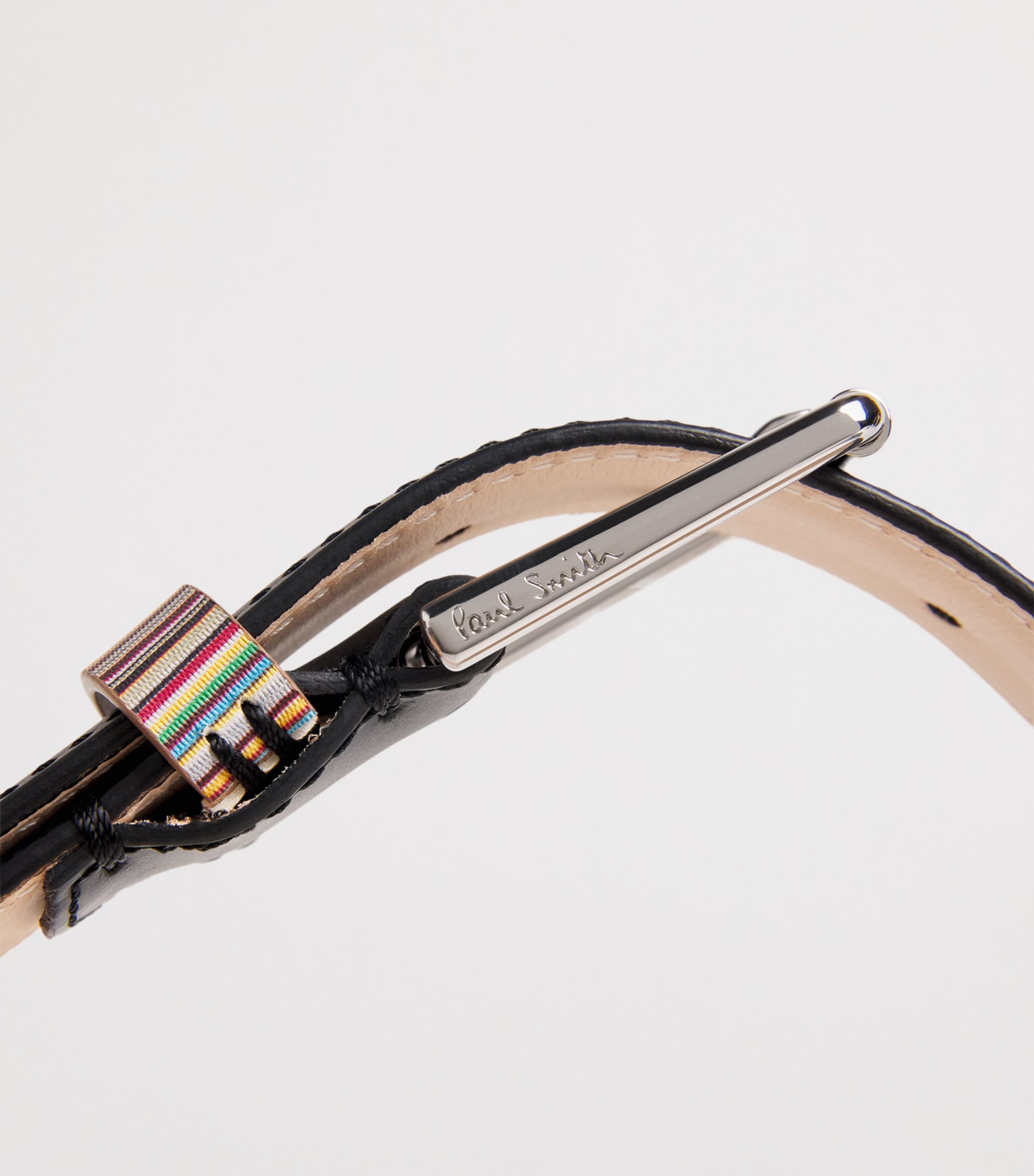 Leather Stripe Loop Belt BLACK Image 5