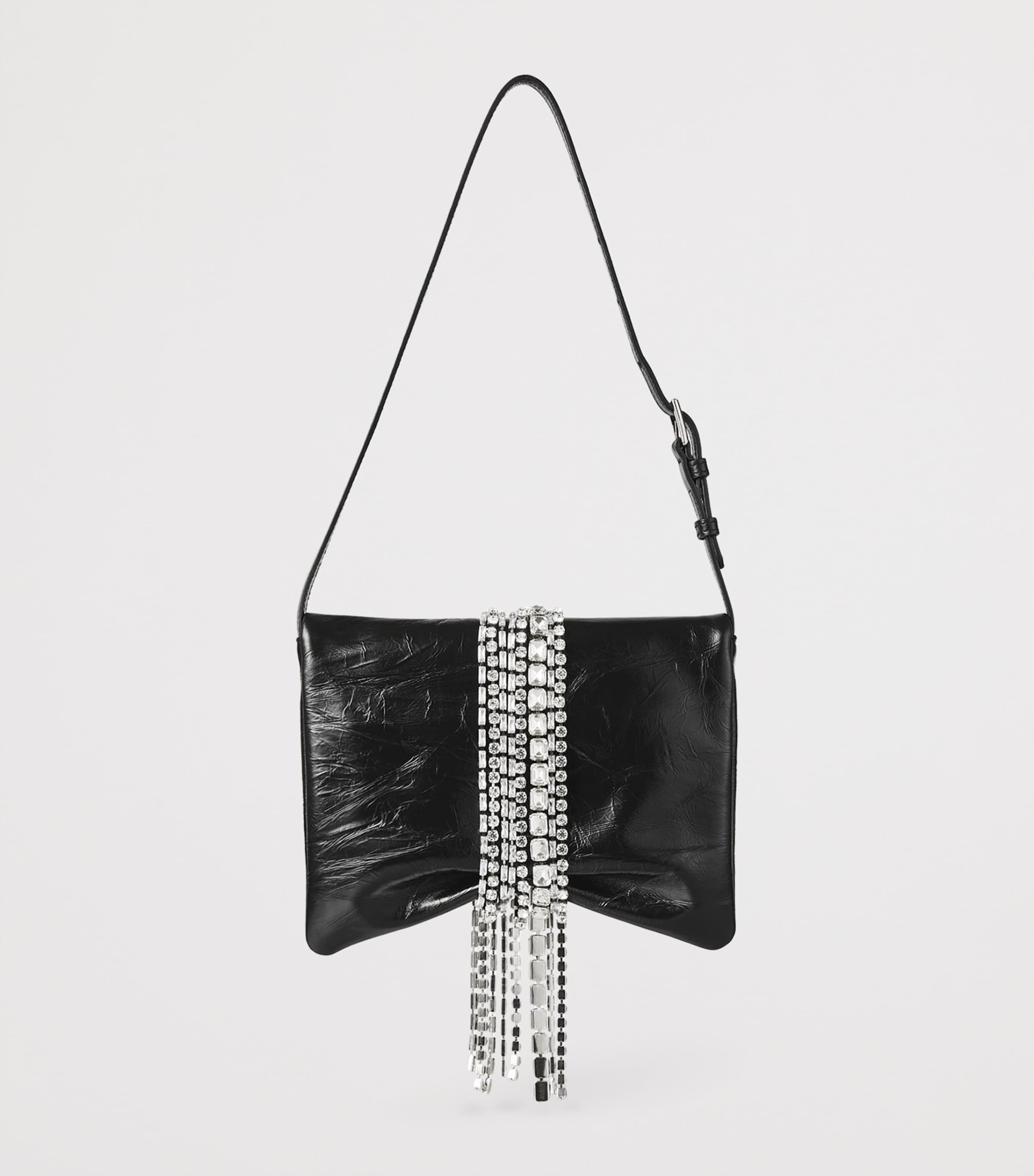 Zandra Leather Embellished Shoulder Bag BLACK/SILVER Image 4