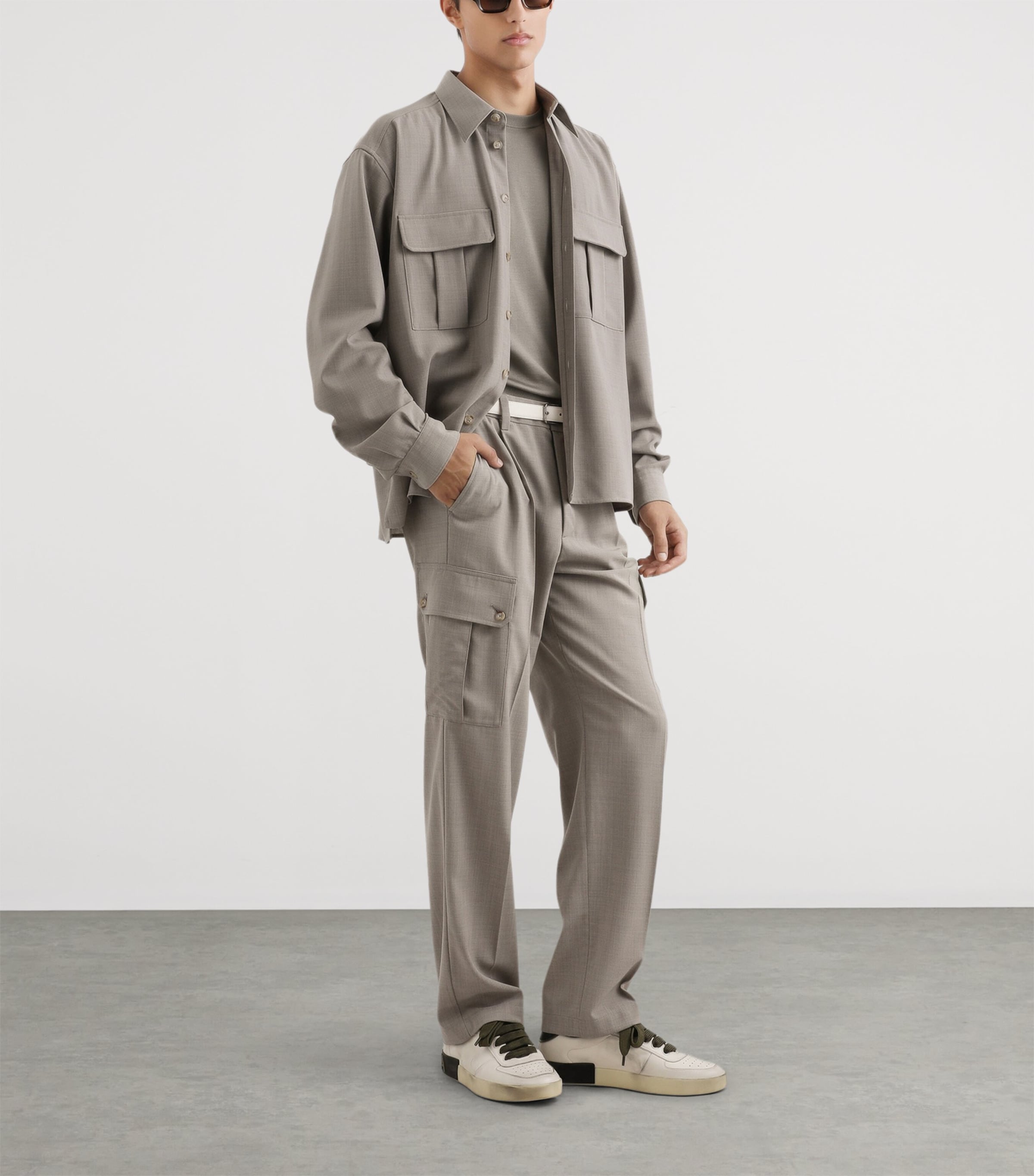 Dolce&Gabbana Mens Virgin Wool Cargo Trousers White Beige H Image 2