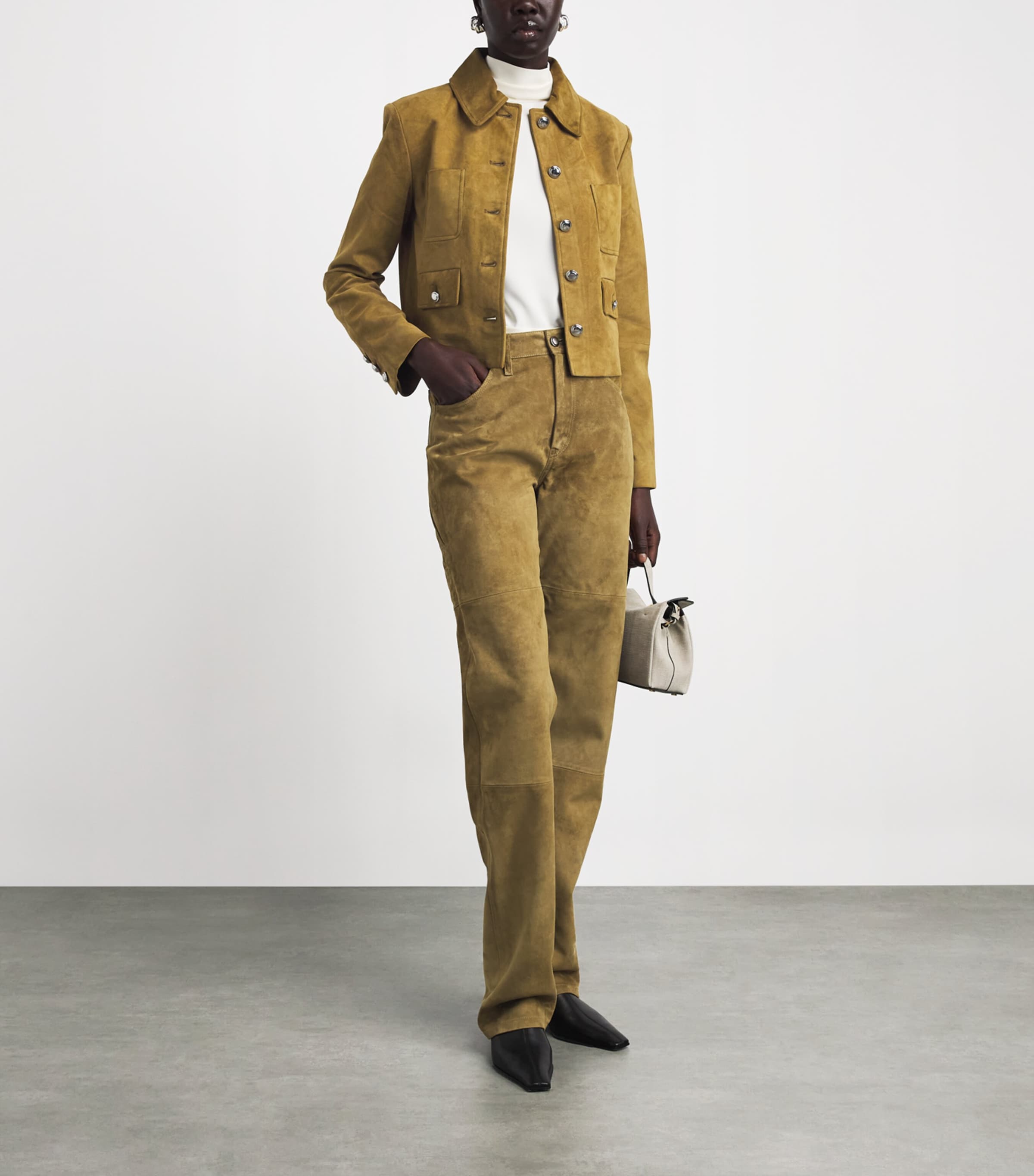 Altuzarra Womens Suede Mills Straight Trousers Breen Image 2