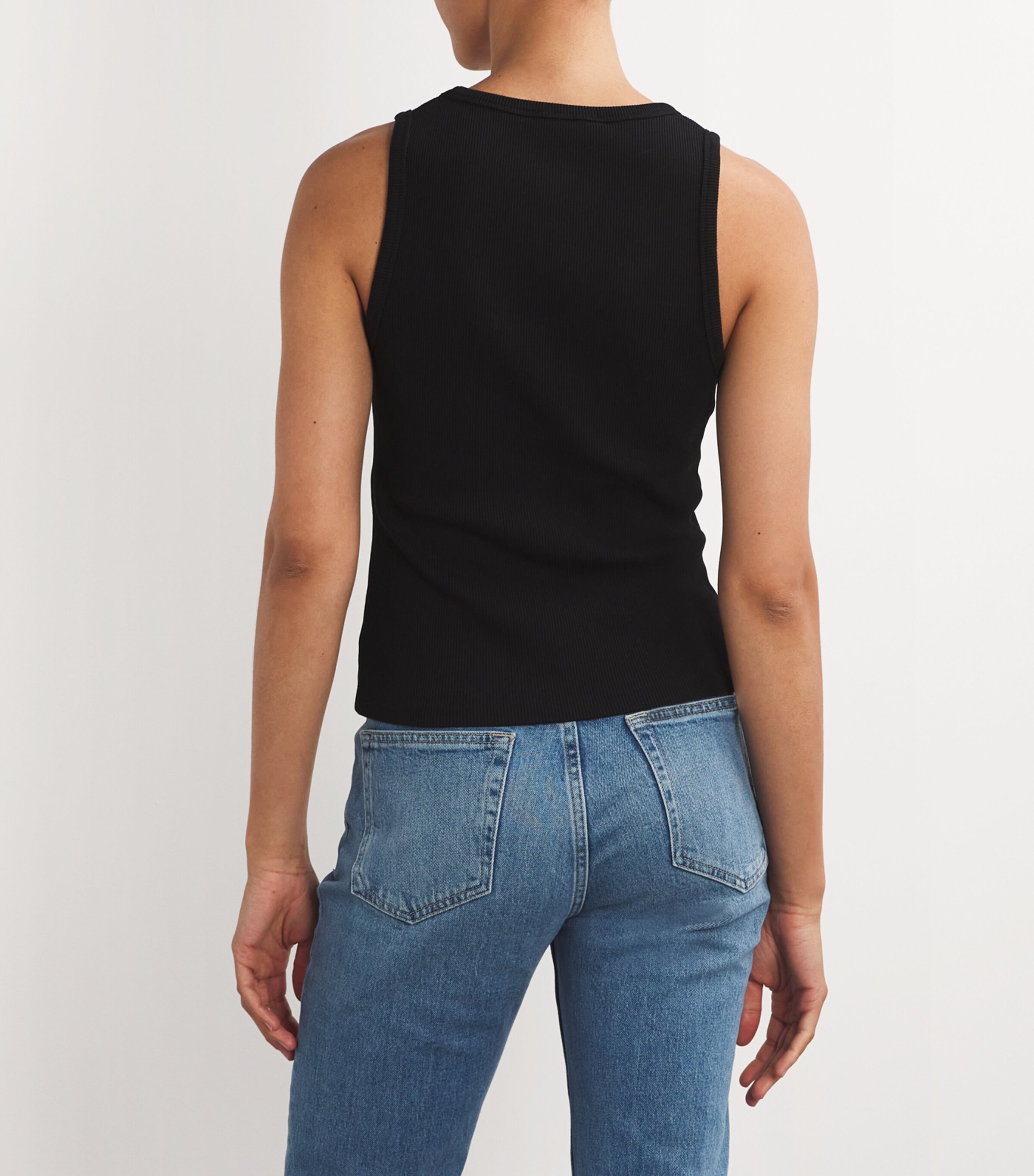 Stretch-Cotton Rib-Knit Tank Top BLACK Image 4