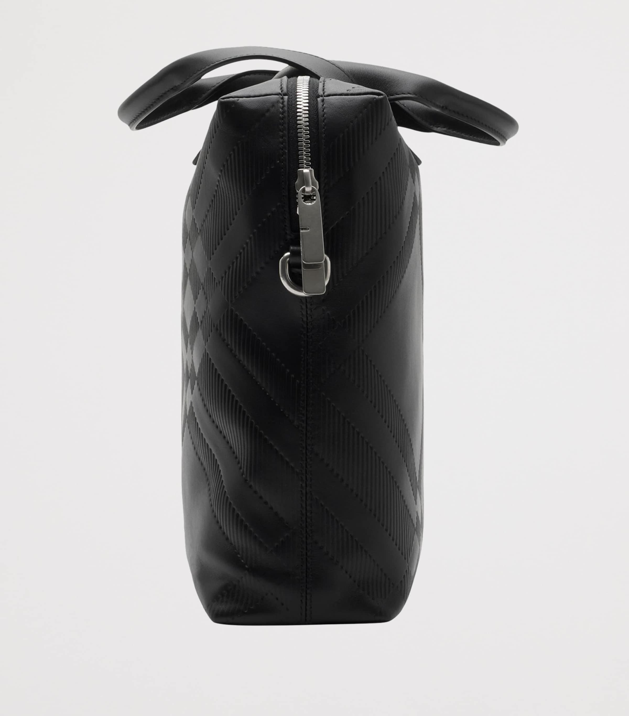 Leather Check-Embossed Briefcase BLACK Image 4