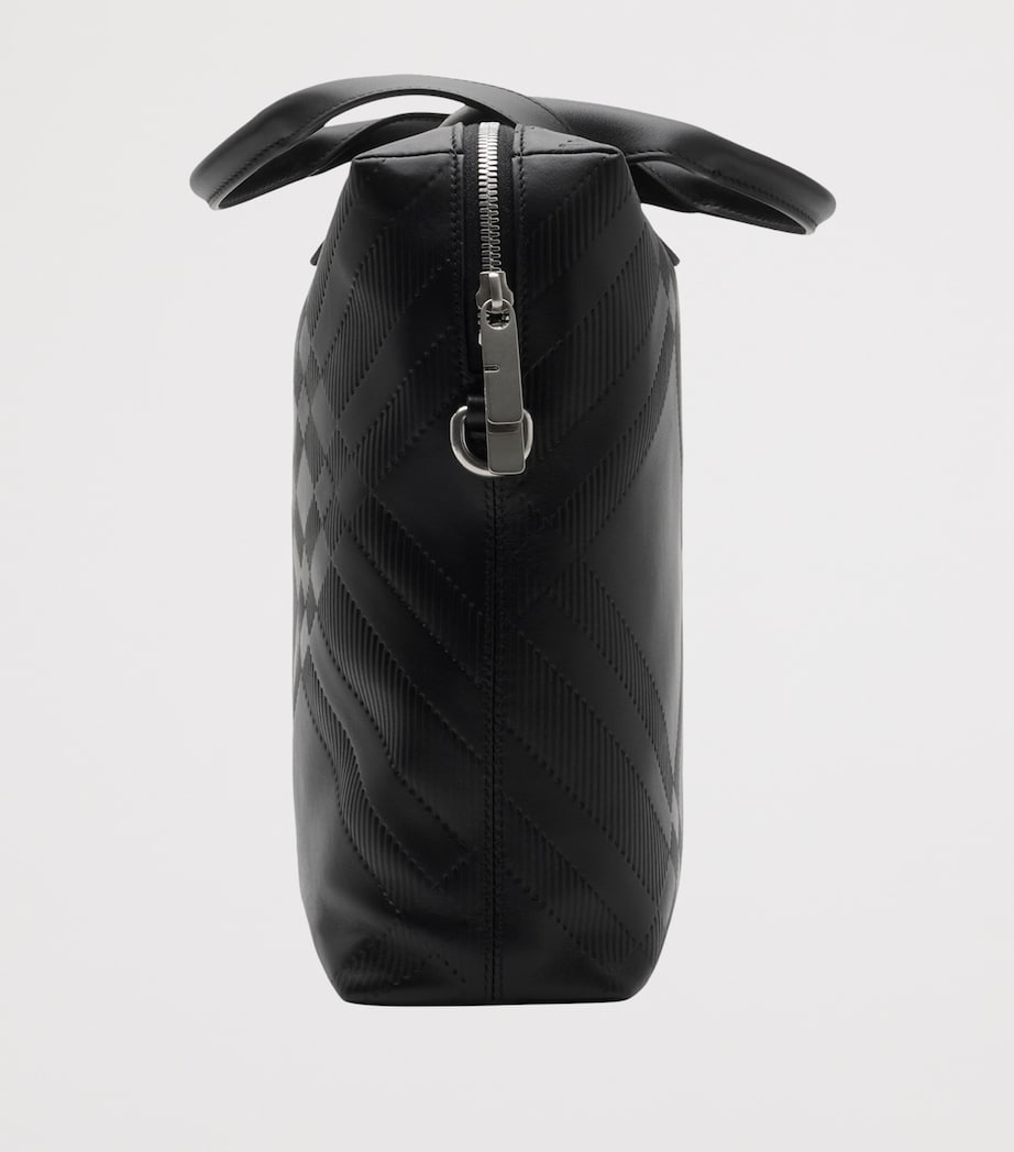 Leather Check-Embossed Briefcase BLACK Image 4