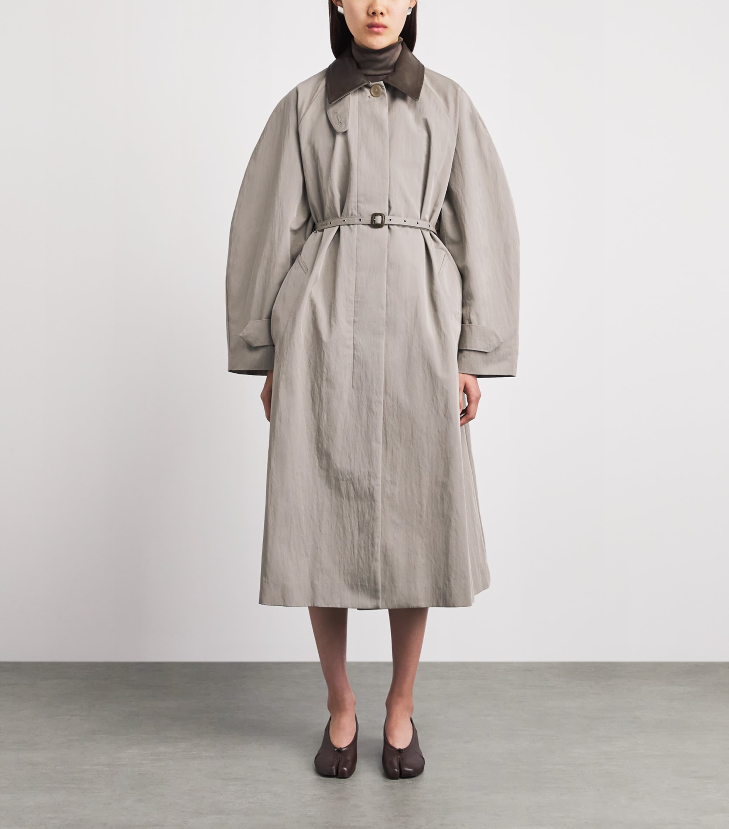 Acne Studios Womens Cotton-Blend Belted Trench Coat Dgr Khaki Grey Image 4