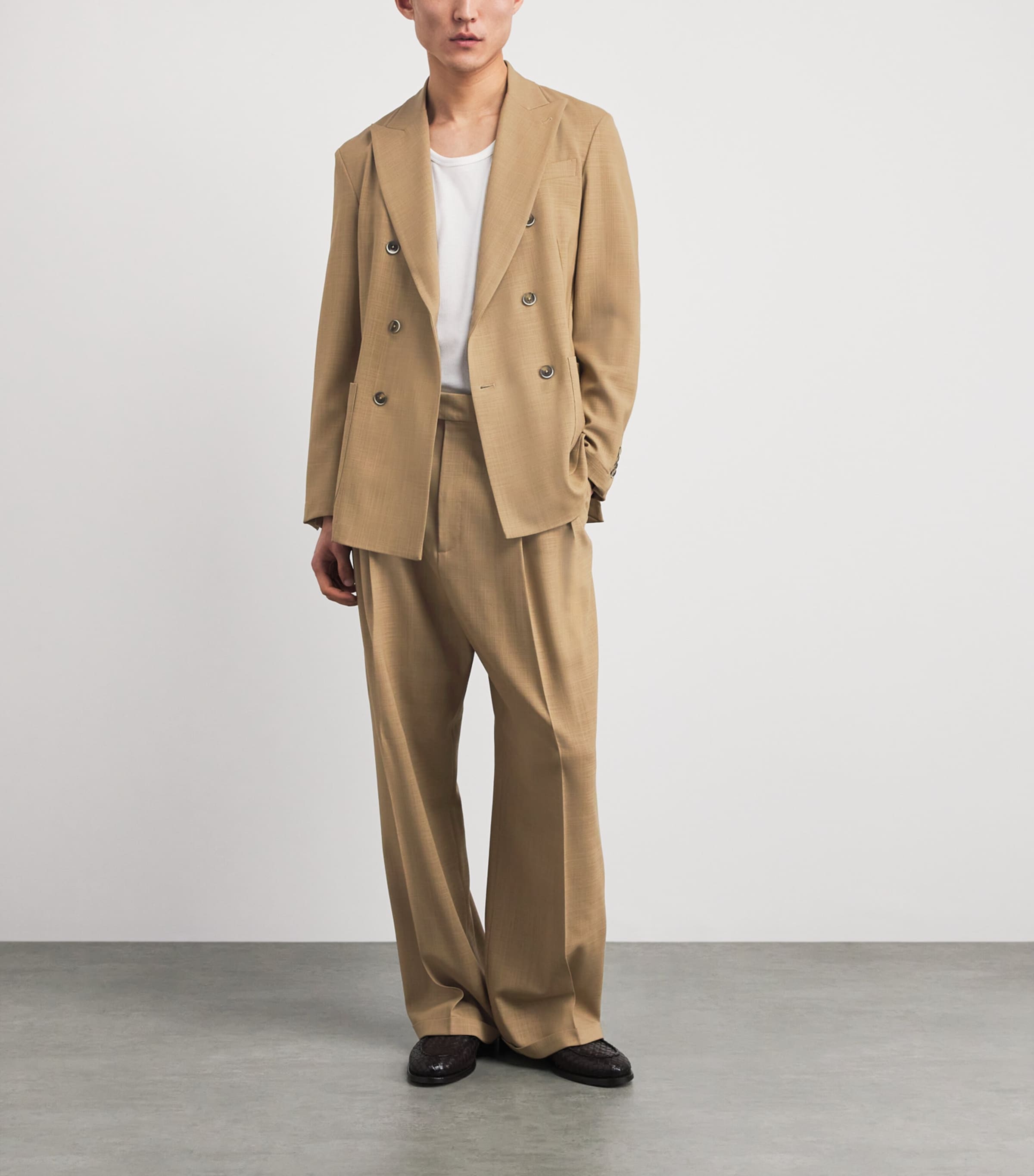 Barena Mens Virgin Wool Pleated Trousers Khaki Image 2