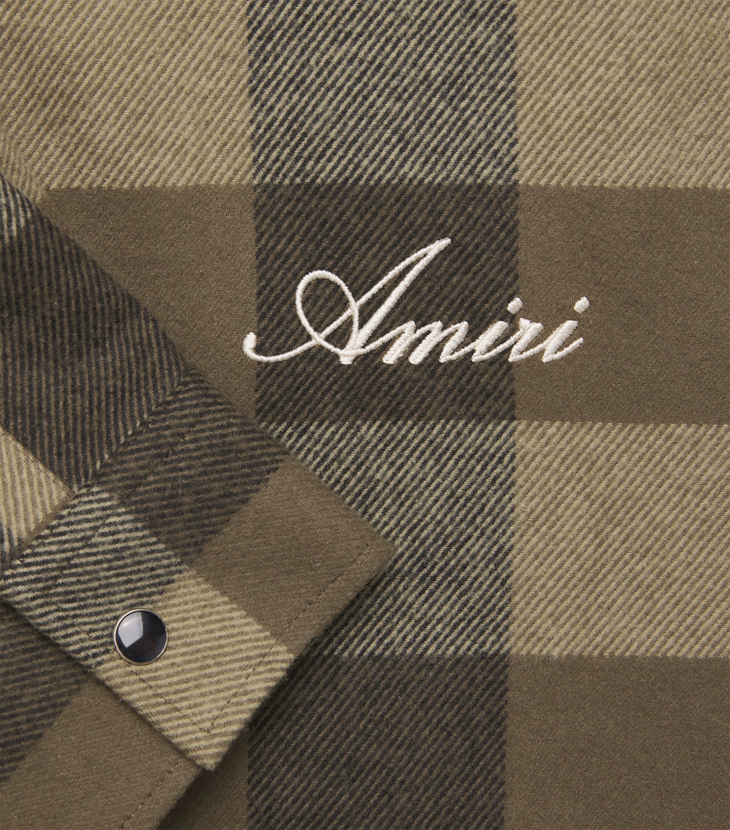 AMIRI Mens Cotton Flannel Check Shirt Deep Olive Image 6