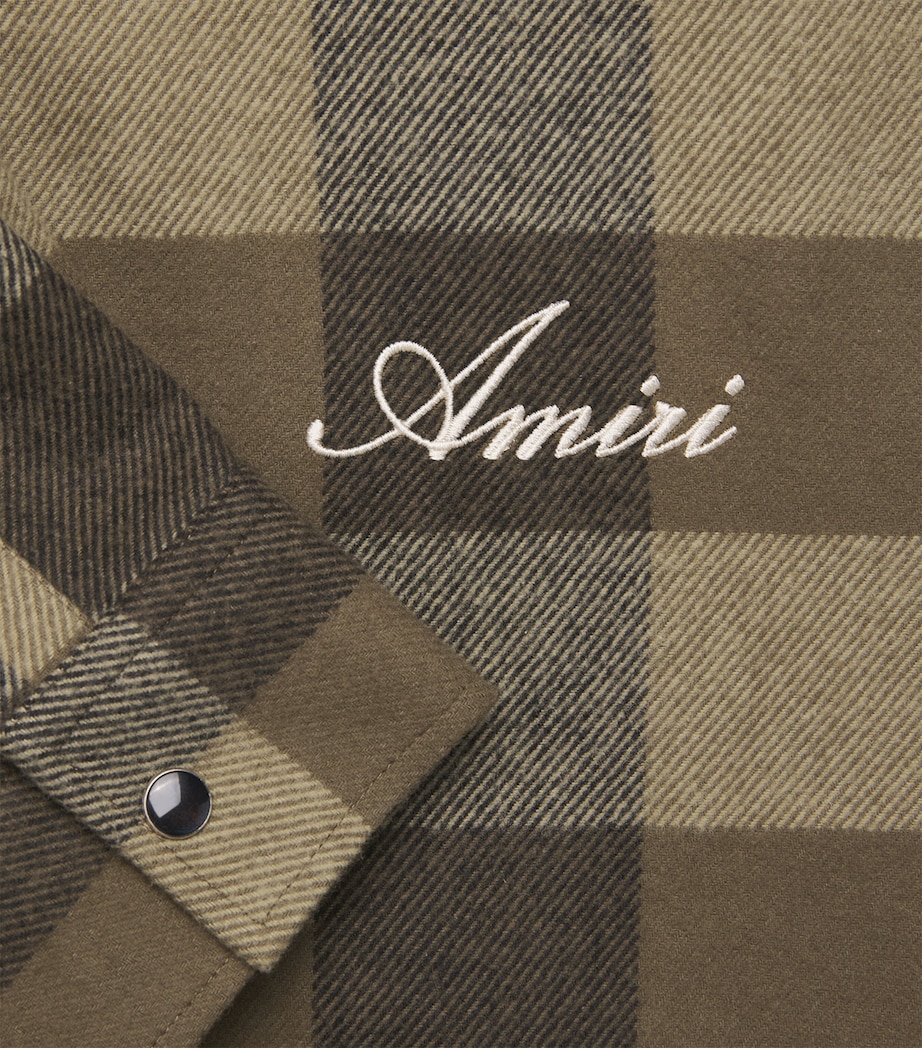 AMIRI Mens Cotton Flannel Check Shirt Deep Olive Image 6