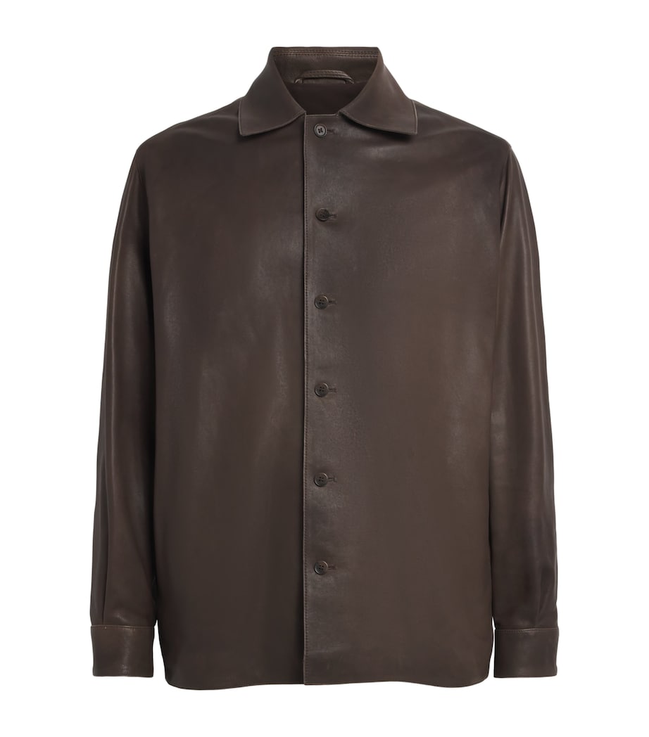 Arma Mens Timon Leather Shirt Charcoal Brown Image 1