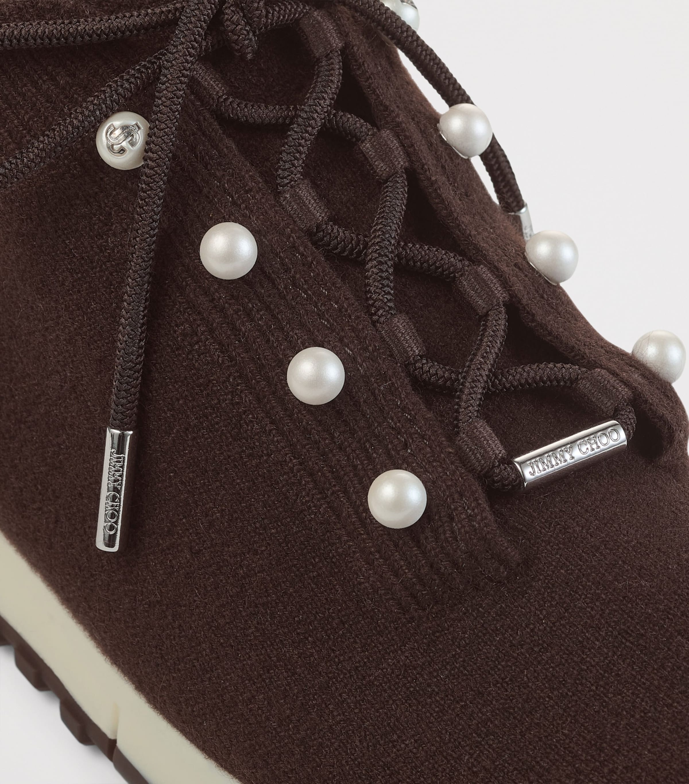 Jimmy Choo Veles Cashmere Faux Pearl-Detail Sneakers X Chocolate Image 2