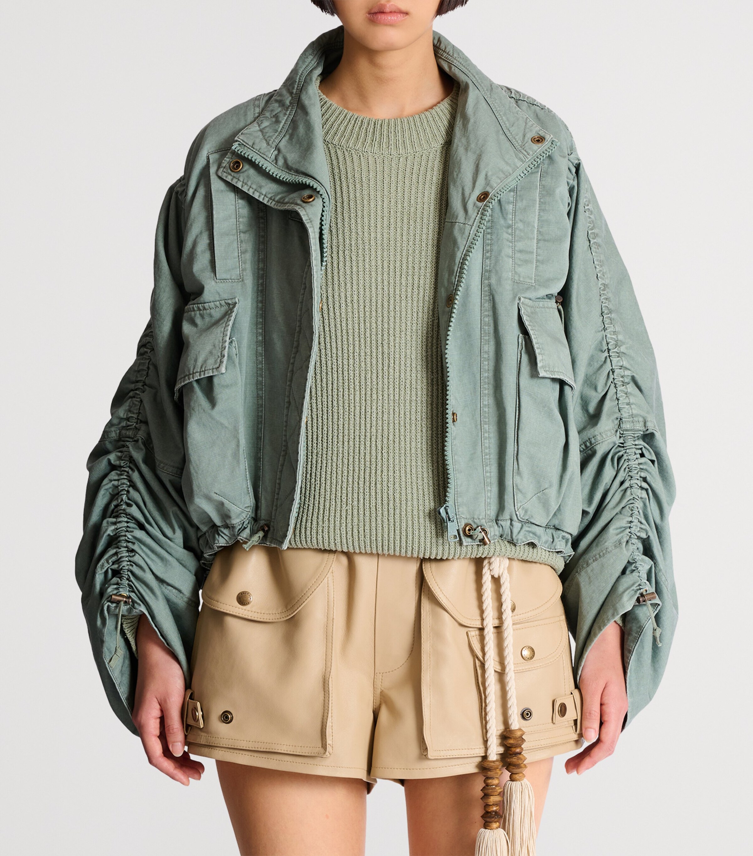 Balmain Womens Cotton Gabardine Parka Jacket Vert Laurier Image 2