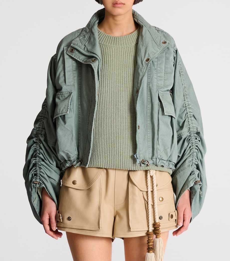 Balmain Womens Cotton Gabardine Parka Jacket Vert Laurier Image 2