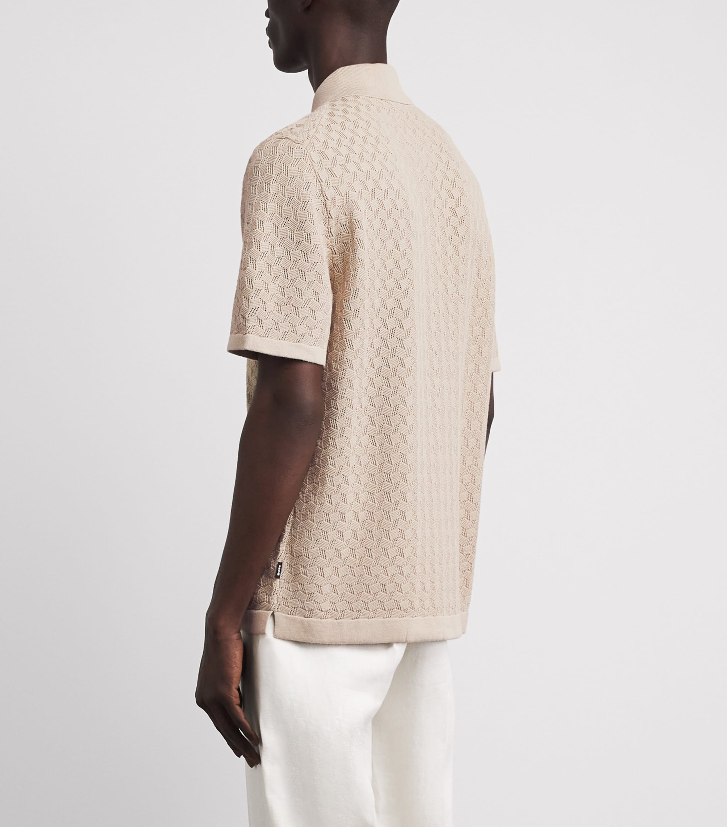 BOSS Mens Jacquard Short-Sleeve Shirt Open Beige Image 5