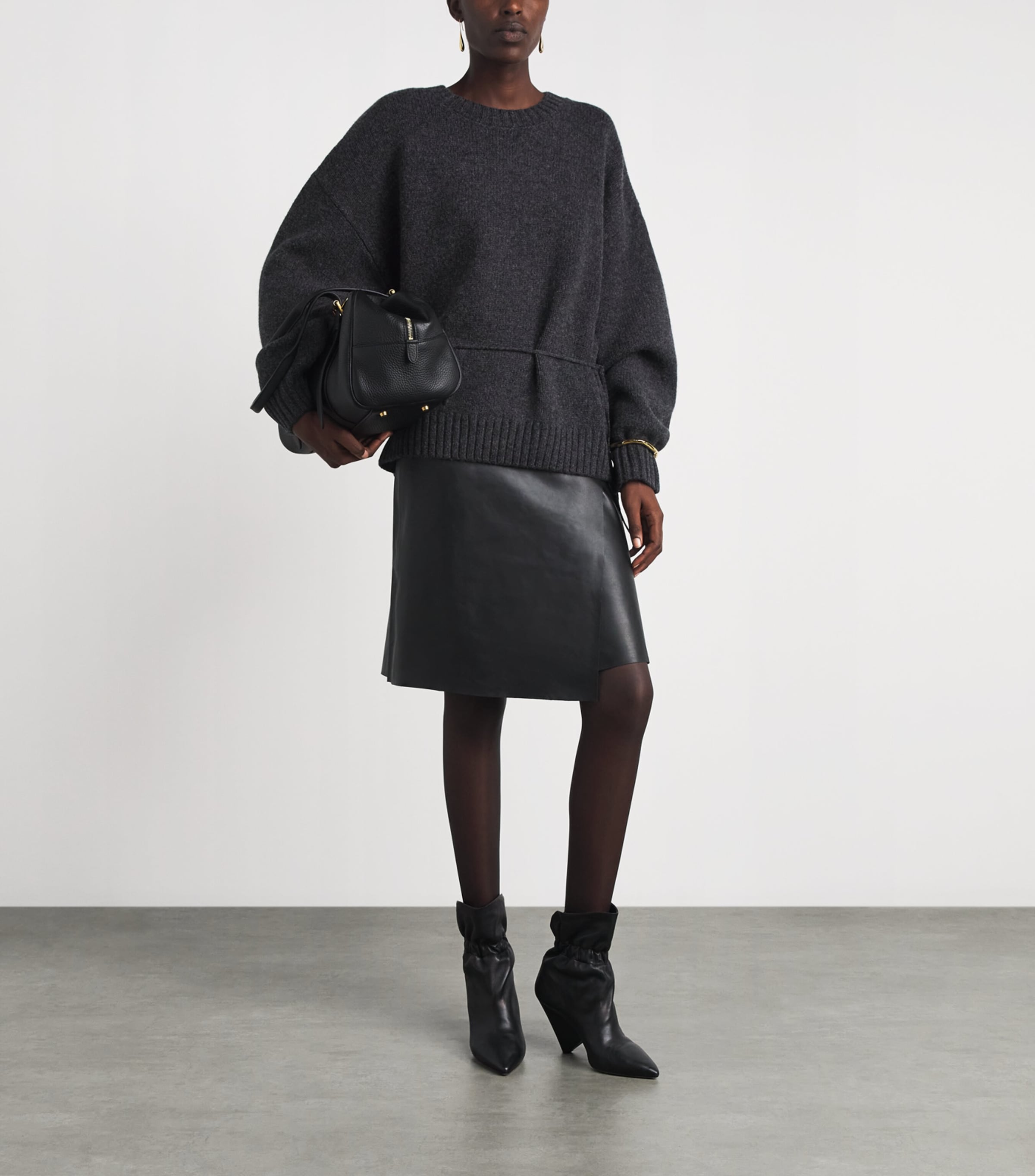 St. Agni Womens Merino Wool Belted Sweater Dark Chrcoal Melange Image 2