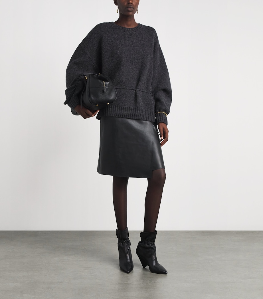 St. Agni Womens Merino Wool Belted Sweater Dark Chrcoal Melange Image 2