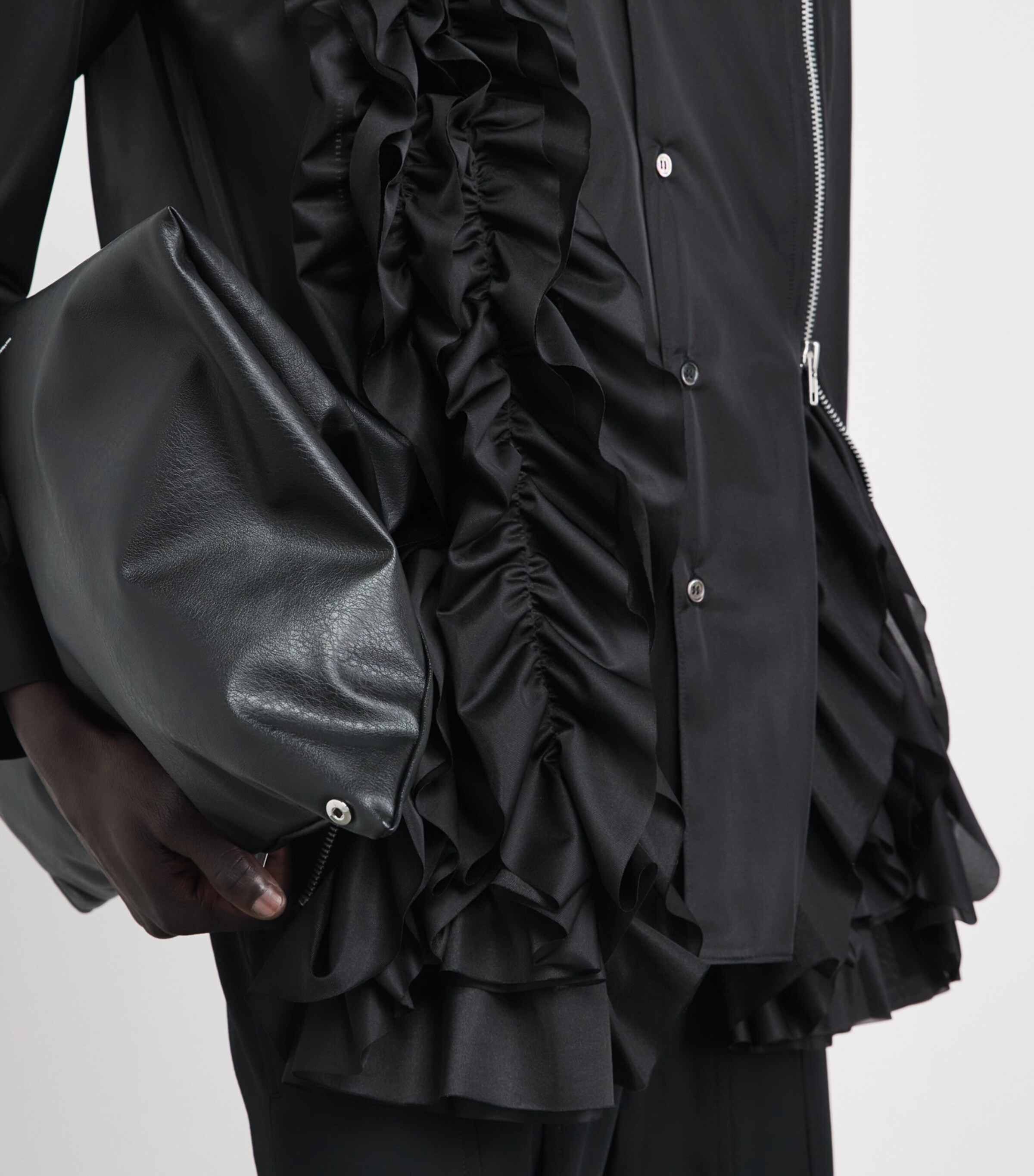 Comme Des Garçons Homme Plus Black Ruffled Zip-Detail Shirt