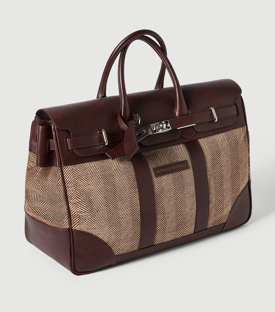 Brunello Cucinelli Leather-Trim Chevron Holdall Image 3