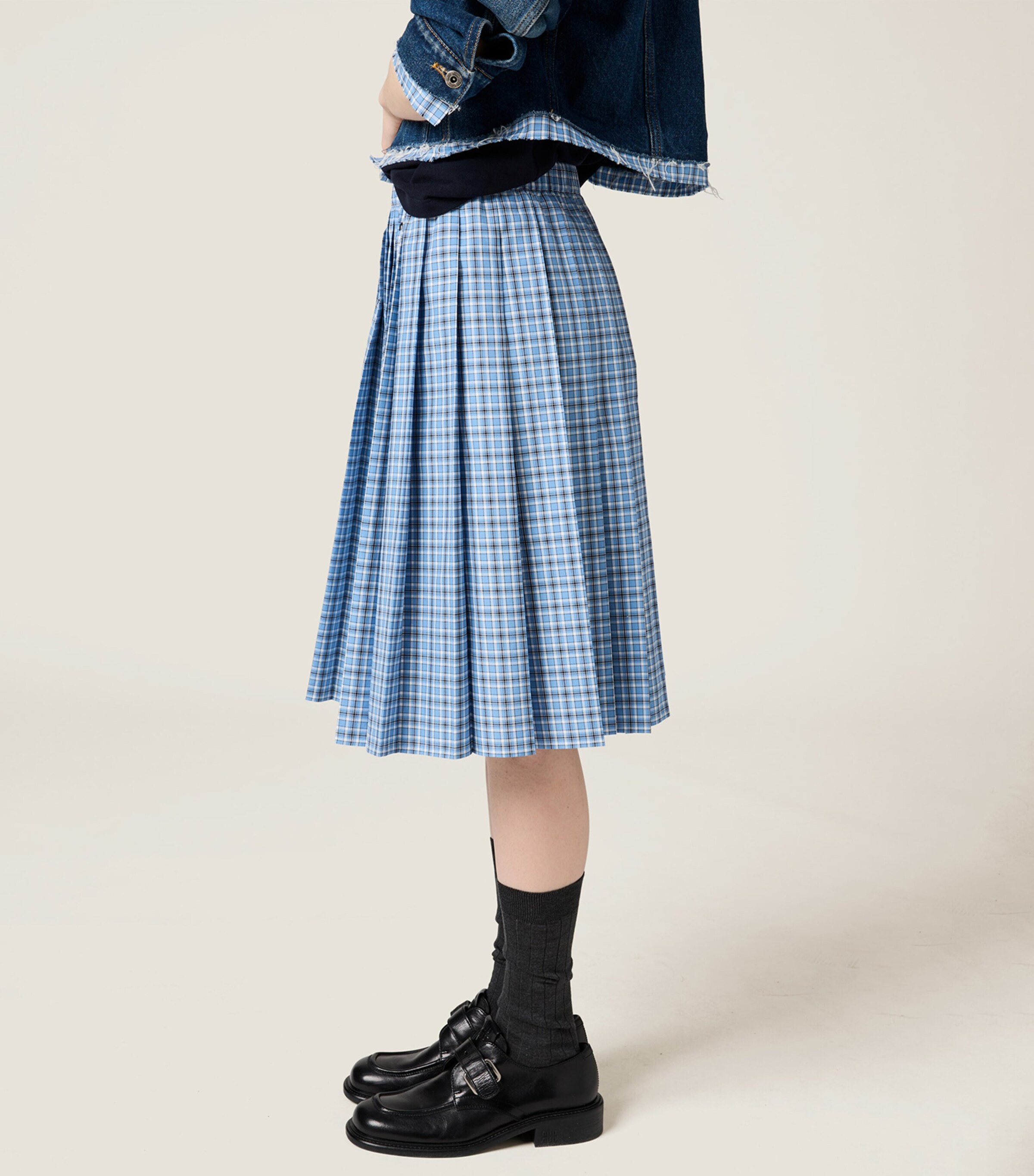 Miu Miu Womens Cotton Pleated Midi Skirt Image 4
