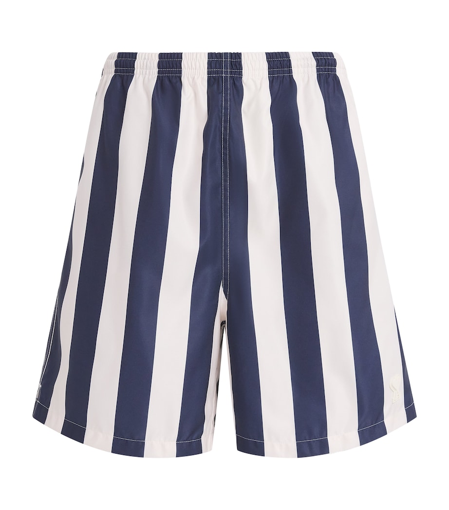 AMI Paris Mens Logo Stripe Swim Shorts Blnc Crme/encre Image 1