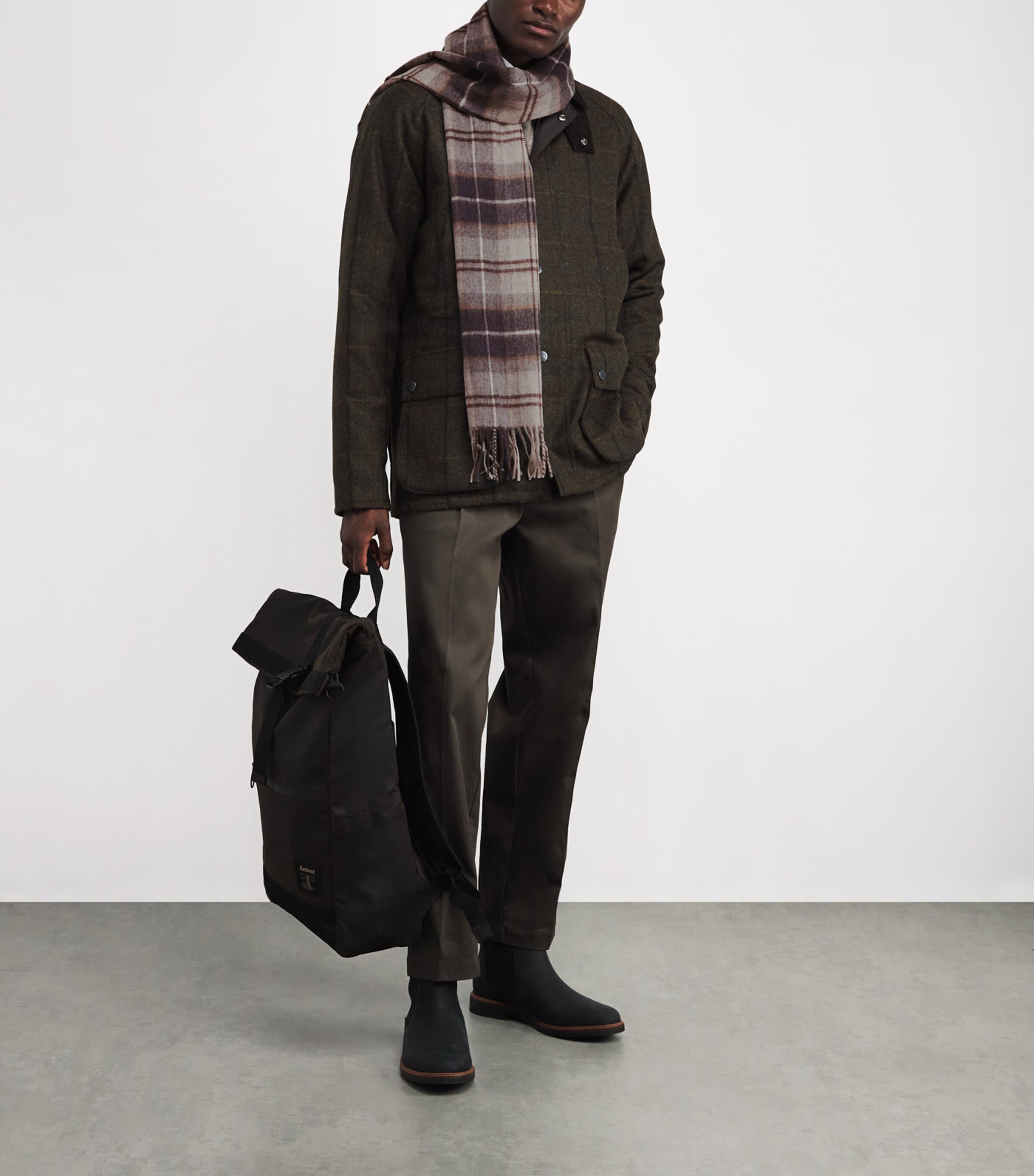 Barbour Wool-Cashmere Tartan Scarf Grey Midnight Tartan Image 2