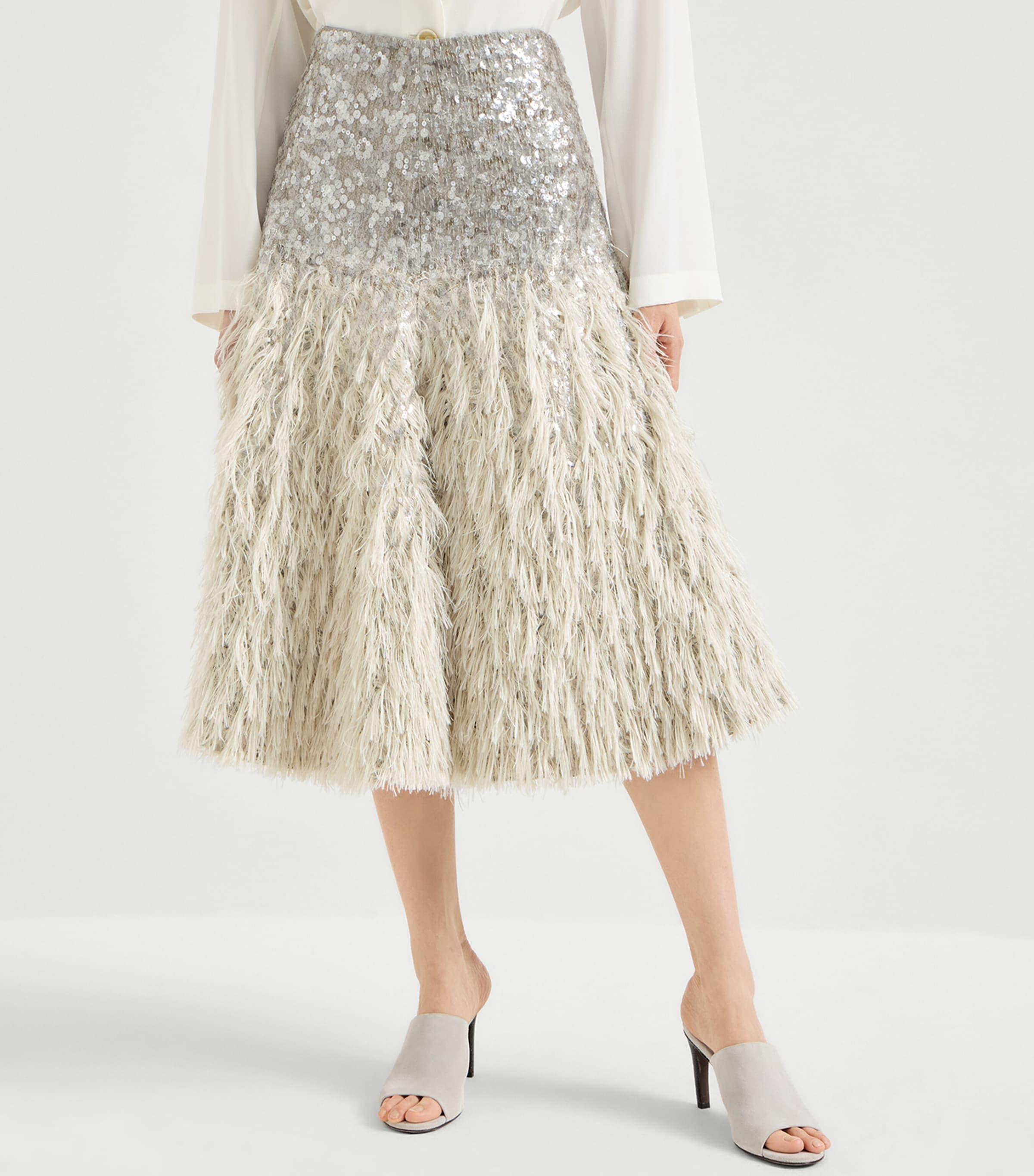 Brunello Cucinelli Womens Dazzling Fil Coupé Midi Skirt Image 3
