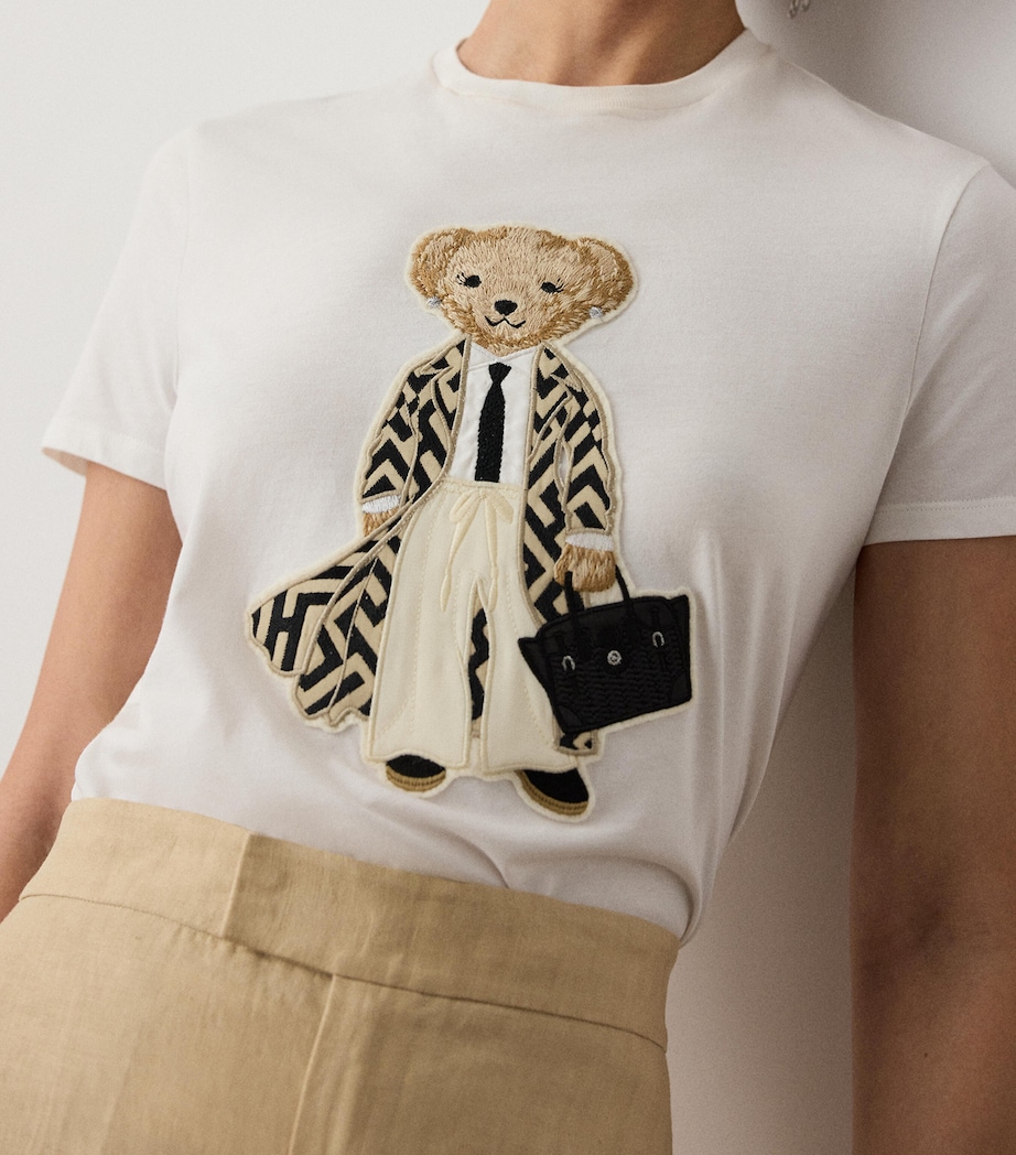 Ralph Lauren Collection Womens Cotton Embroidered Polo Bear T-Shirt Natural Image 3