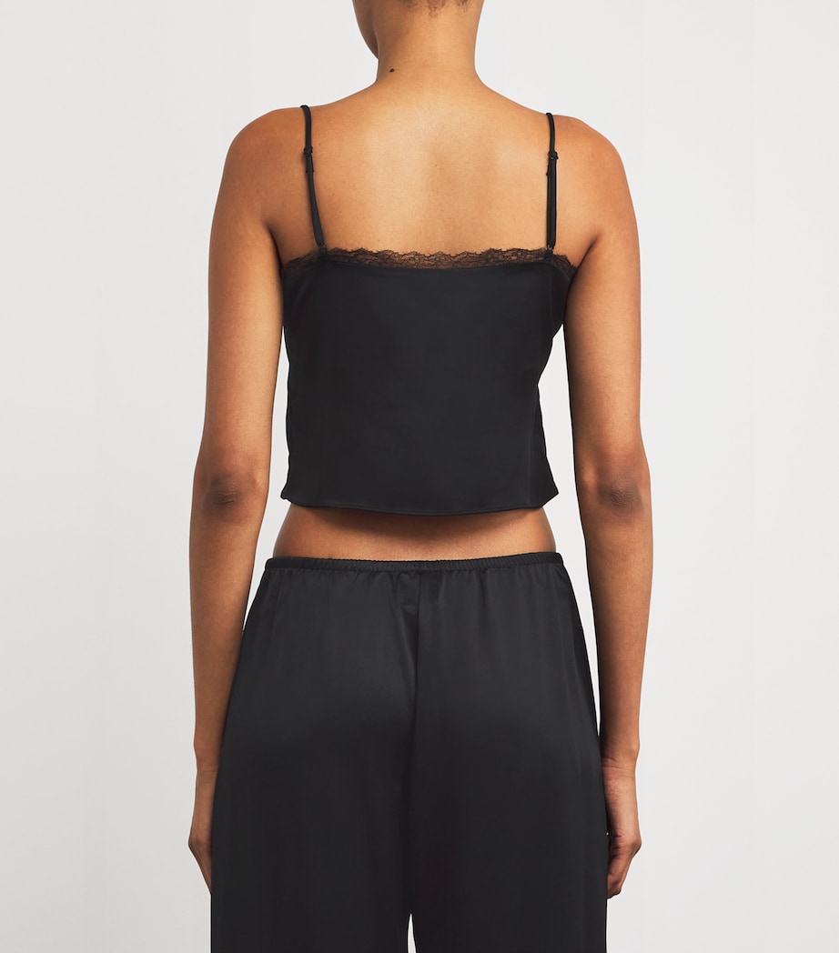 Satin Lace-Trim Barb Cami Top BLACK Image 4
