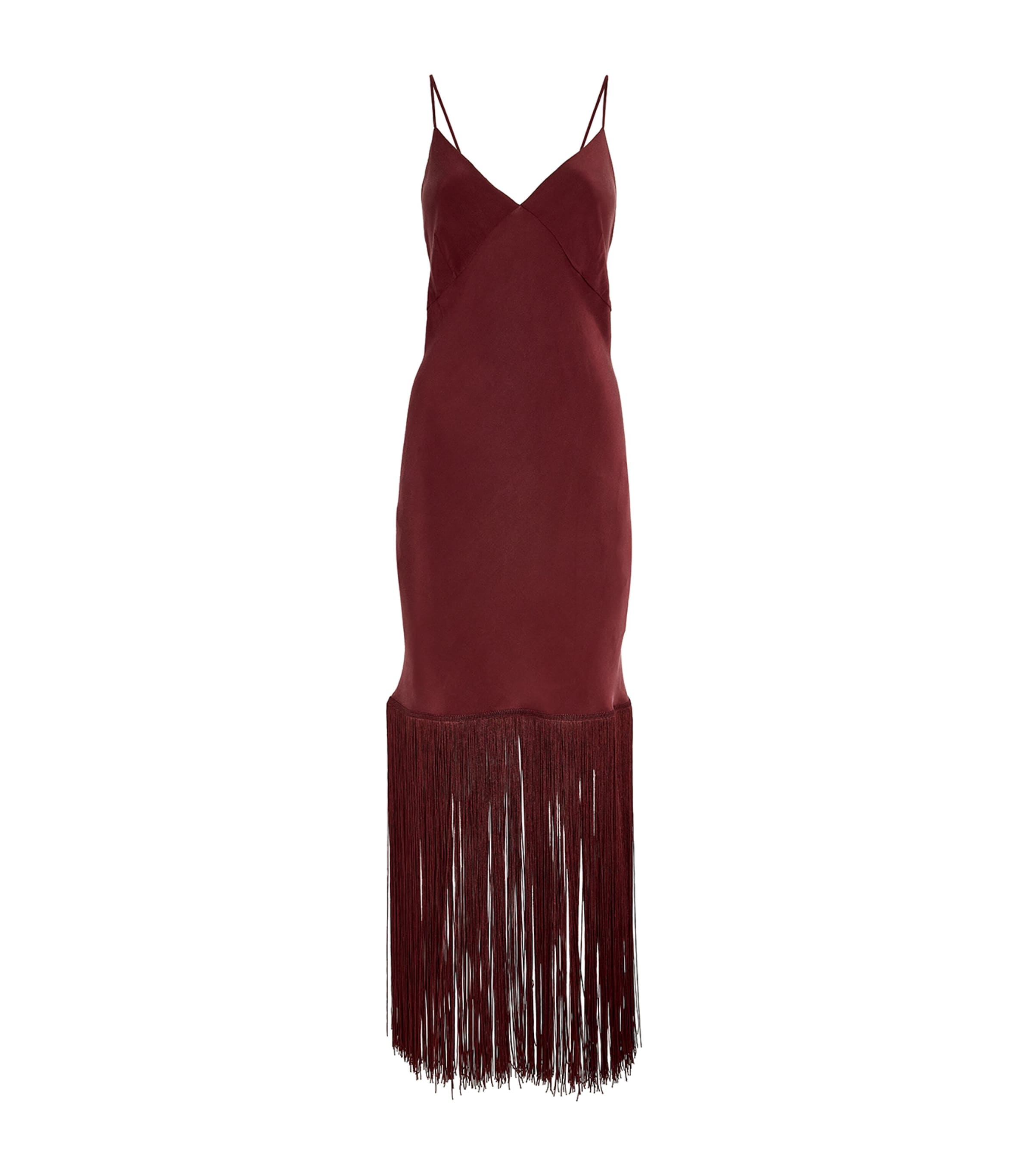 OLIVIA VON HALLE SILK ZOYA FRINGED MAXI DRESS